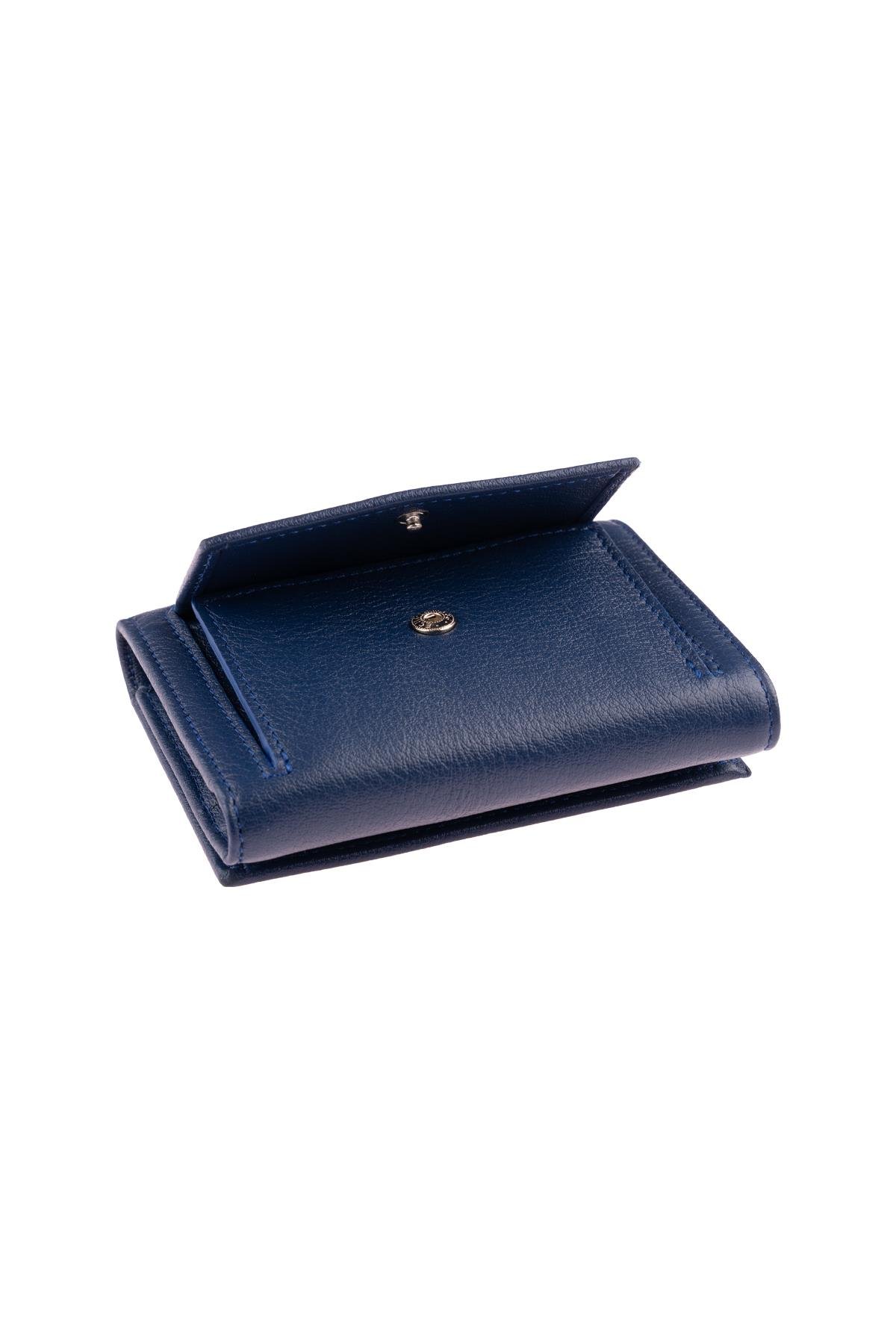 Blue Women's Leather Wallet with Snap Clasp