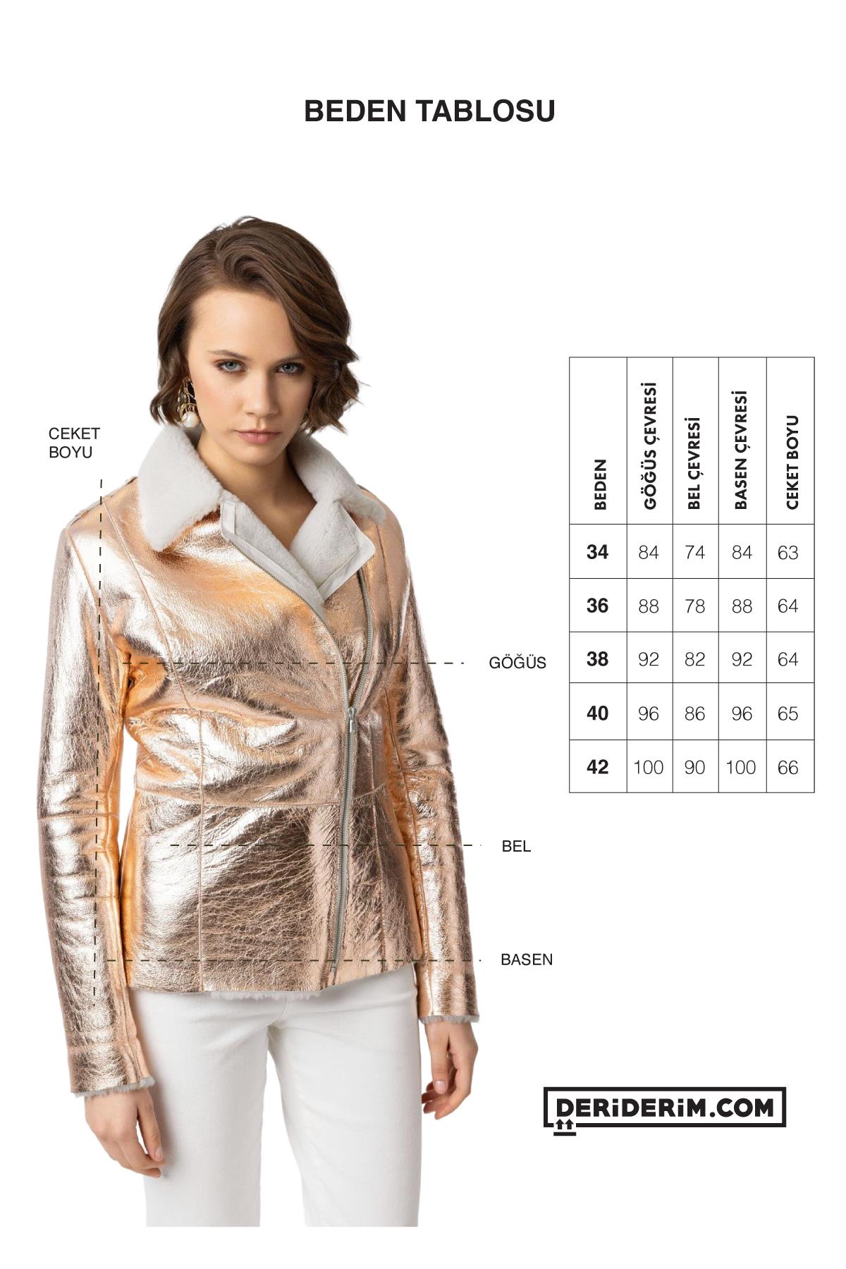 Mavi Shine Fermuarlı Biker Kadın Hakiki Kürk Mont