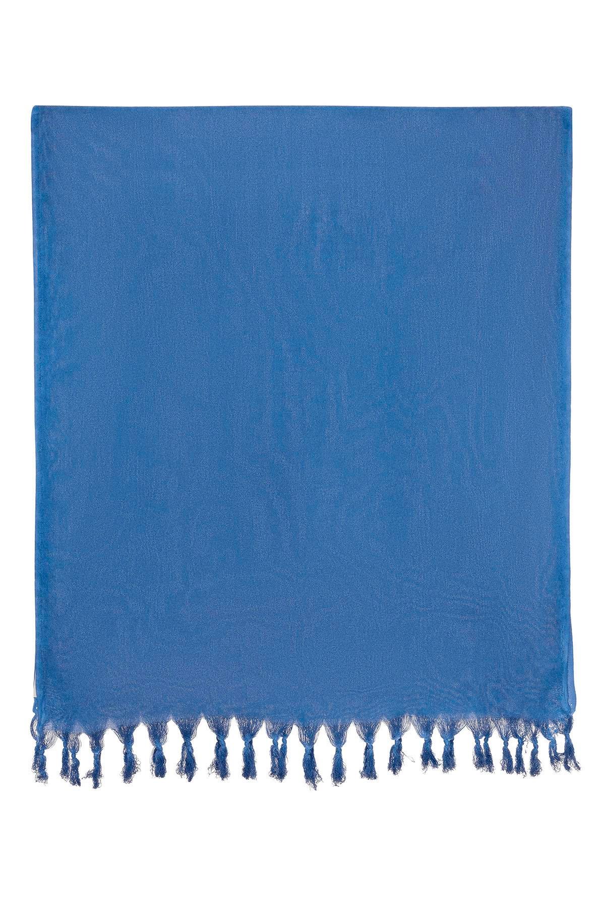 Mavi Şile Bezi Püskül Detaylı Belden Bağlamalı Yazlık Plaj Pamuklu Pareo