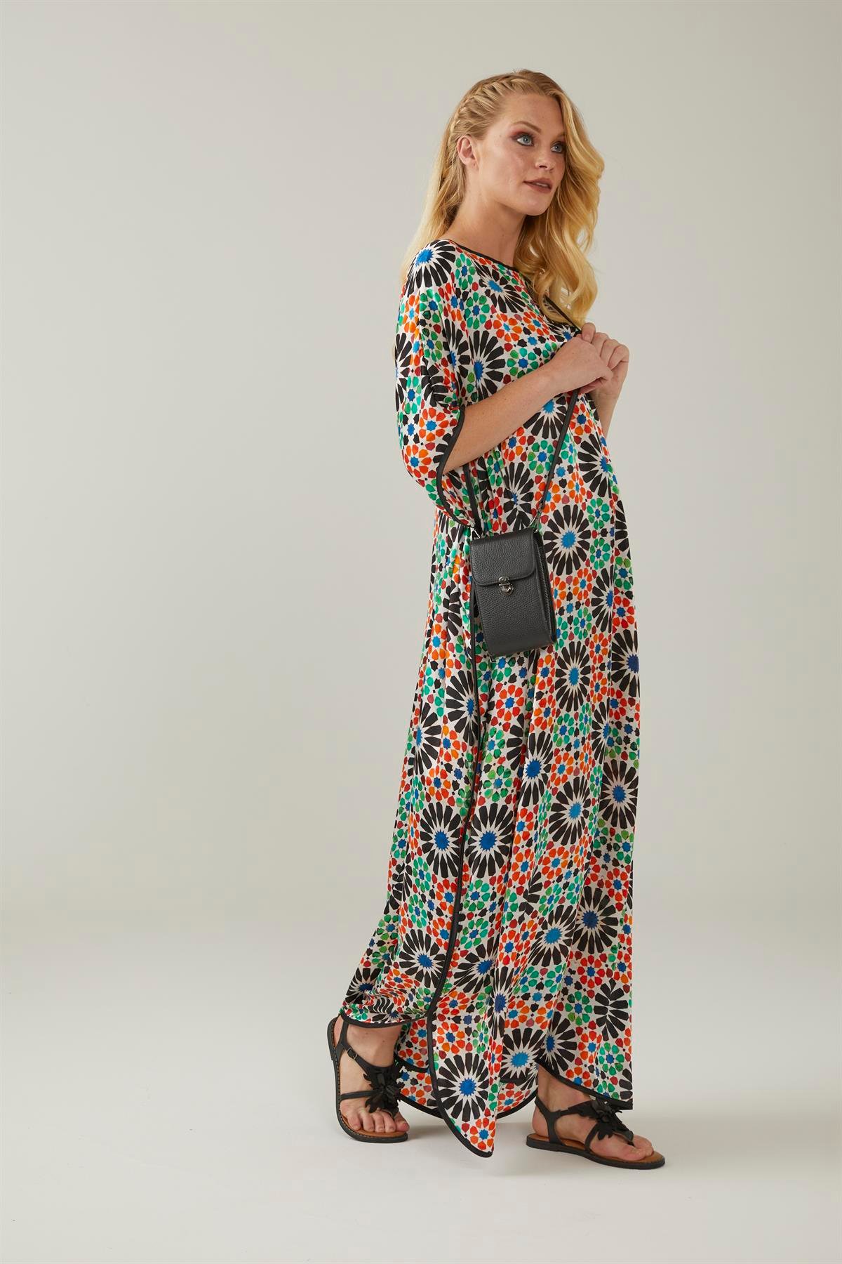 Blue Red Alhambra Patterned Silk Dress