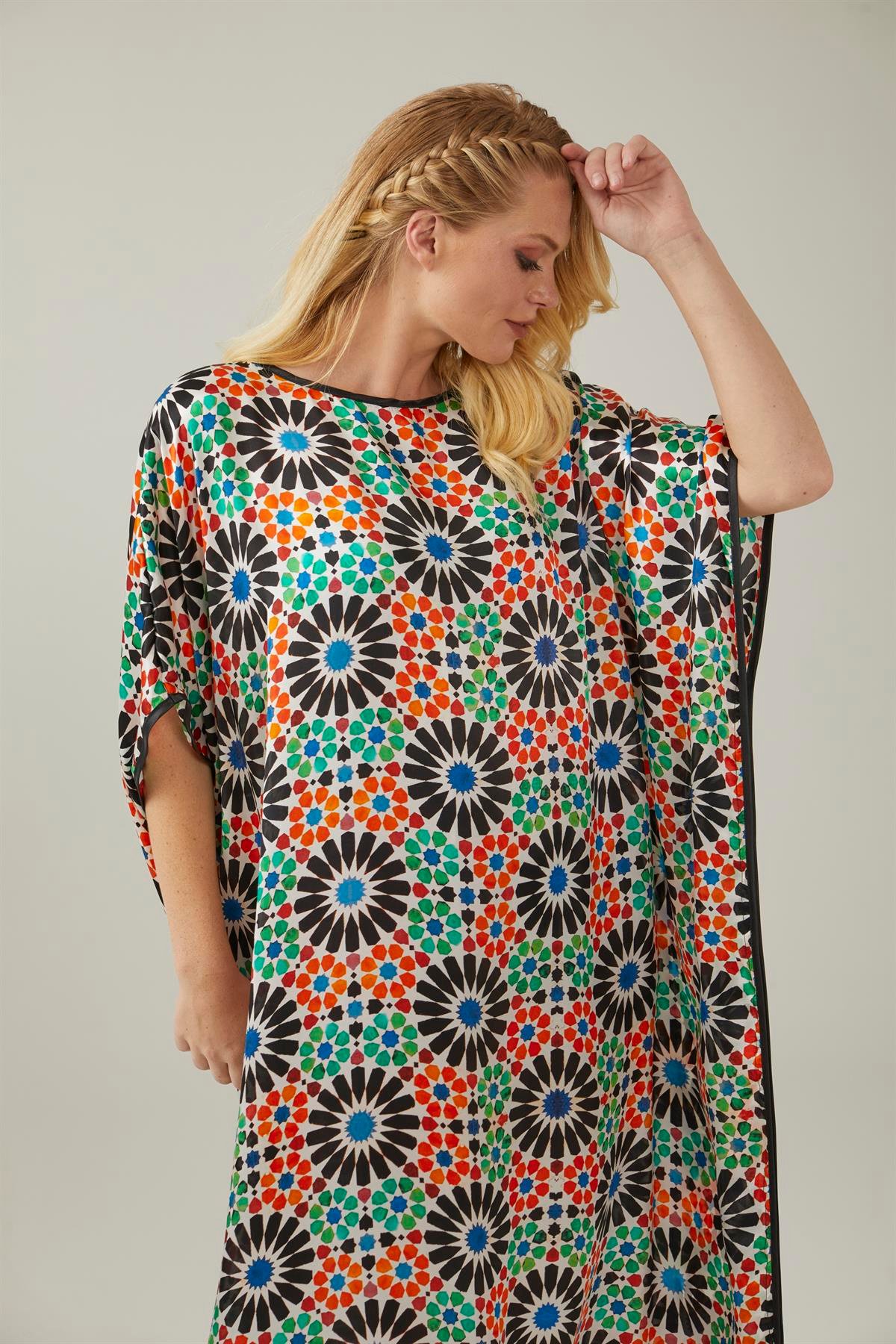 Blue Red Alhambra Patterned Silk Dress