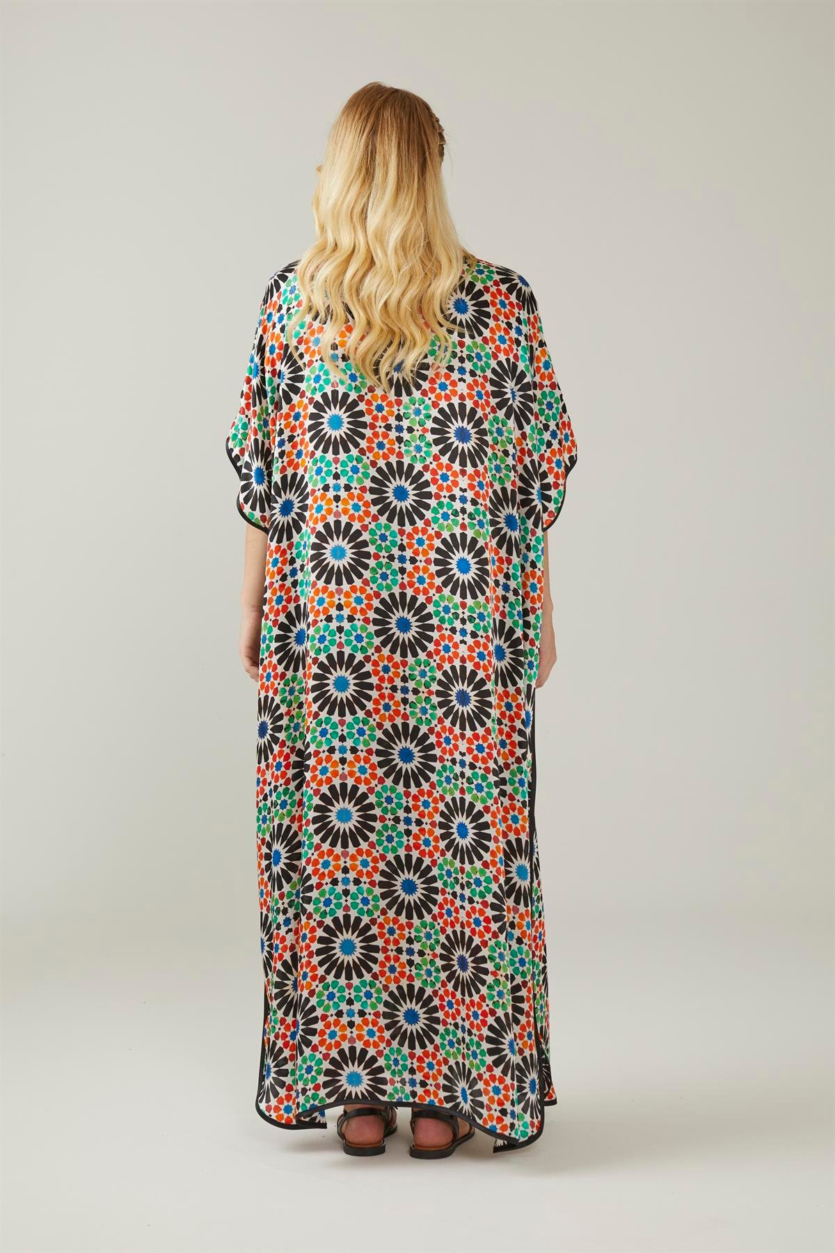 Blue Red Alhambra Patterned Silk Dress