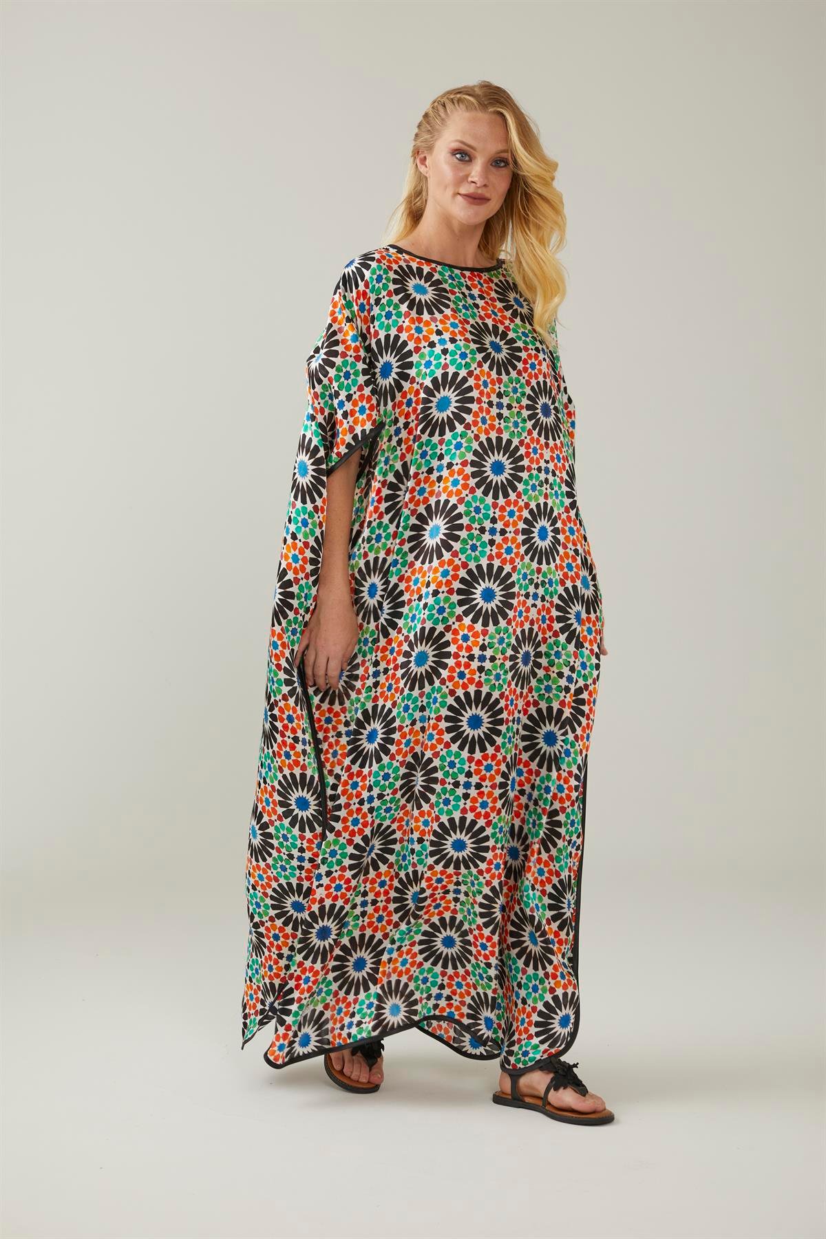 Blue Red Alhambra Patterned Silk Dress