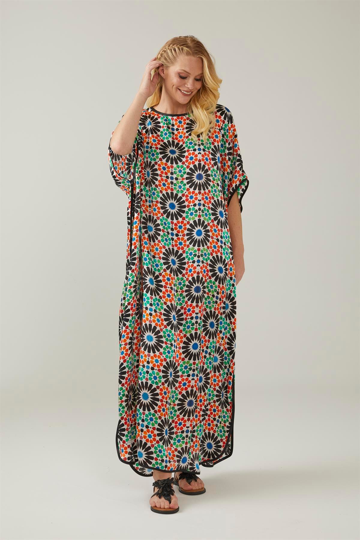 Blue Red Alhambra Patterned Silk Dress