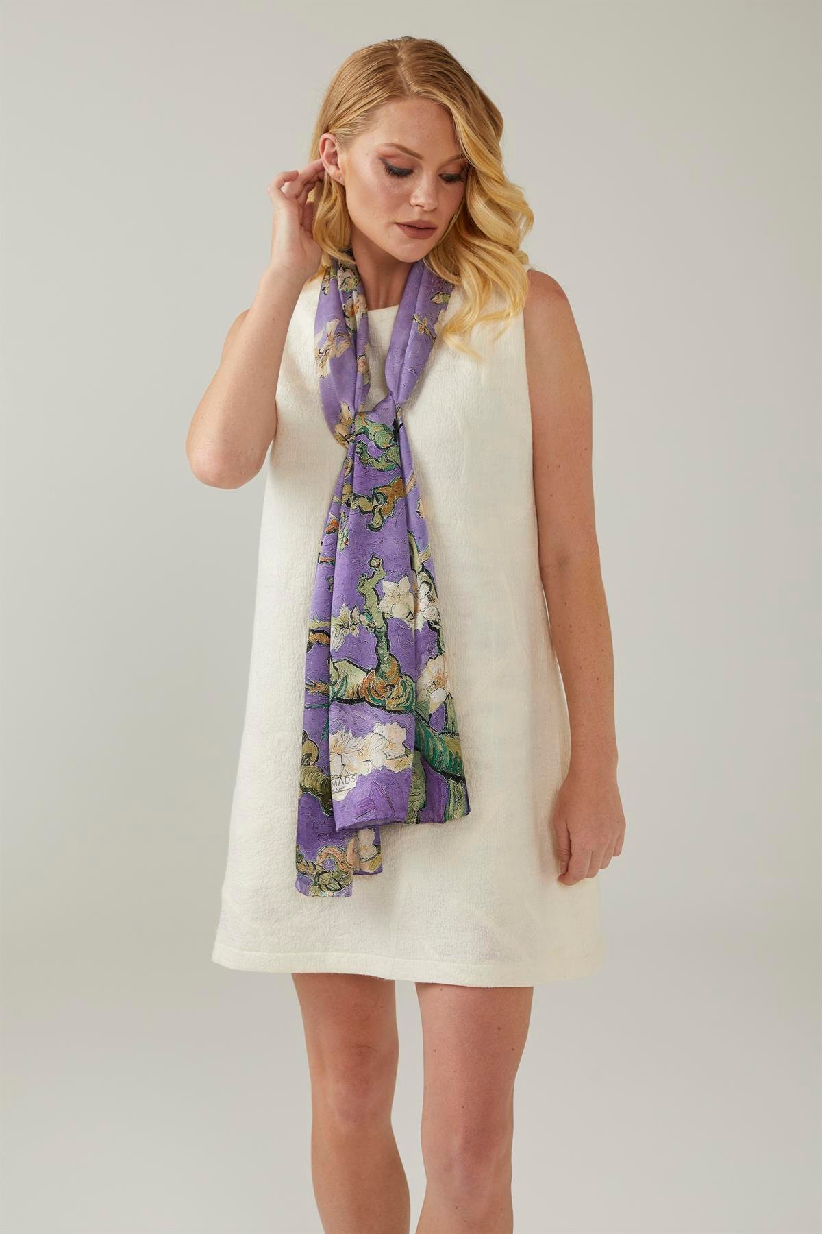 Purple Van Gogh Almond Blossoms Silk Scarf