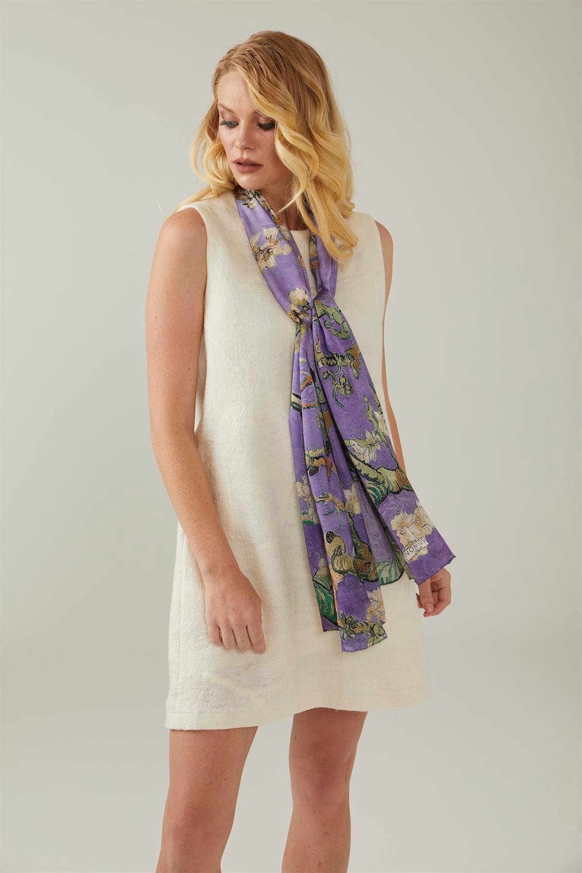Purple Van Gogh Almond Blossoms Silk Scarf