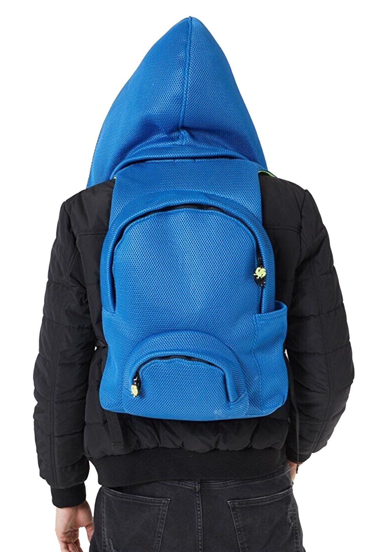 Morikukko Airfile Mavi Neon Sarı Kapüşonlu Büyük Sırt Çantası