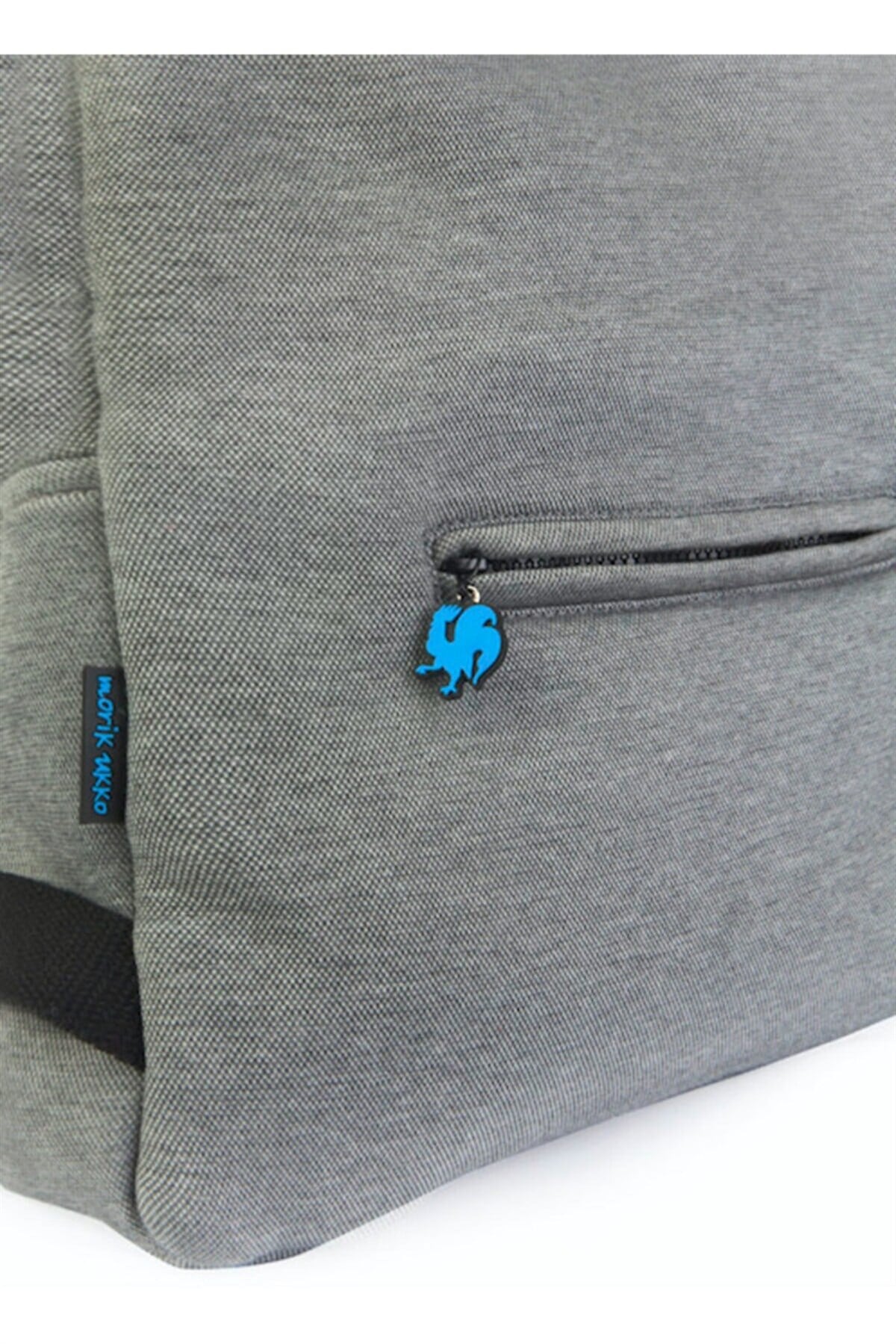 Morikukko Basic Gri Mavi Kapüşonlu Küçük Sırt Çantası