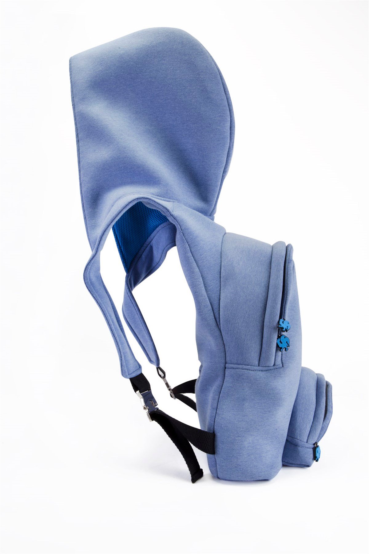 BLUE BLUE LARGE ZIPPEREDWITHOUT ZIPPER HOODED BACKPACK