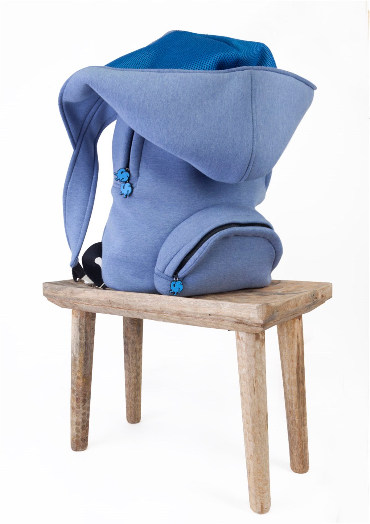 BLUE BLUE LARGE ZIPPEREDWITHOUT ZIPPER HOODED BACKPACK