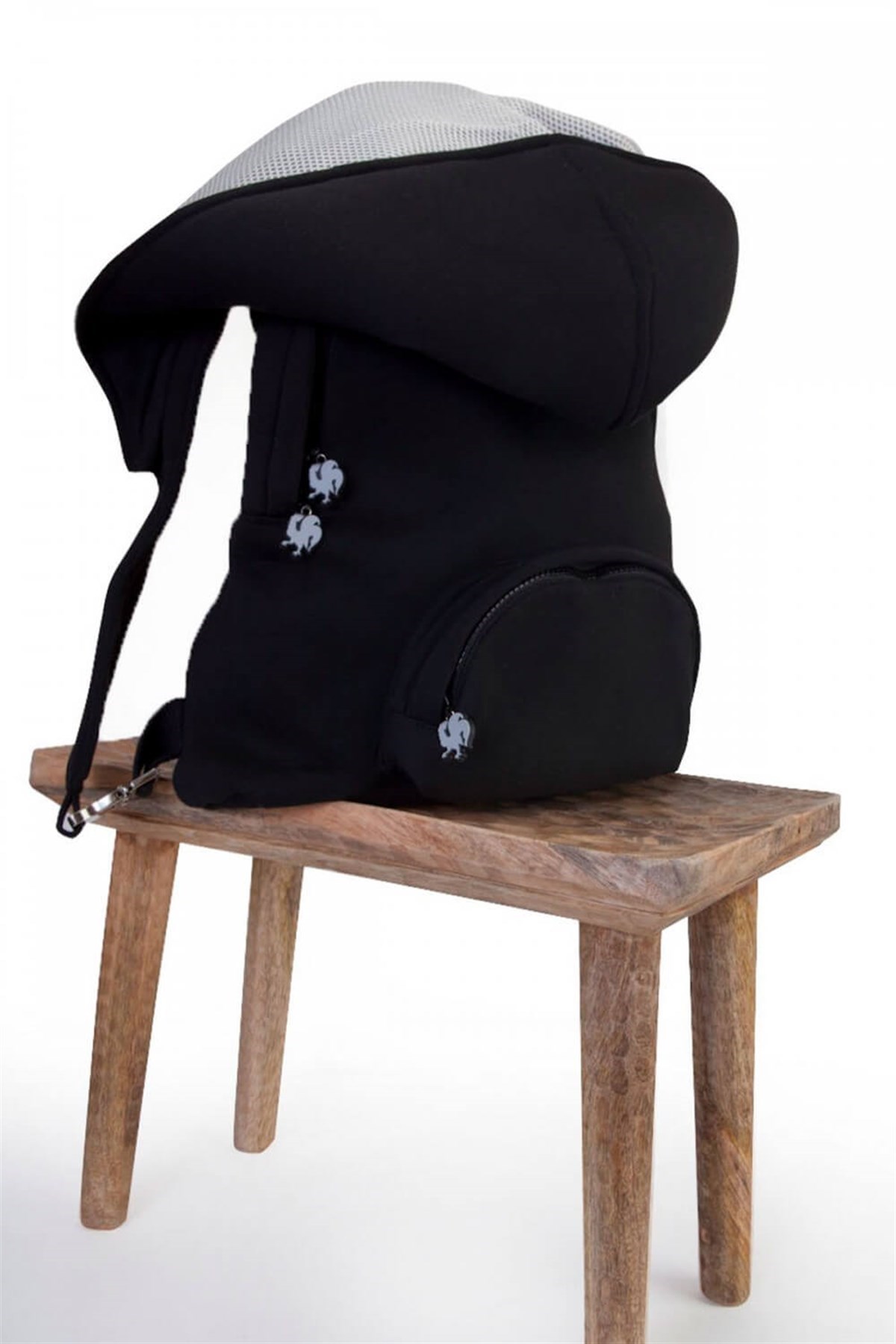 Morikukko Basic Black Gray Hooded Large Backpack