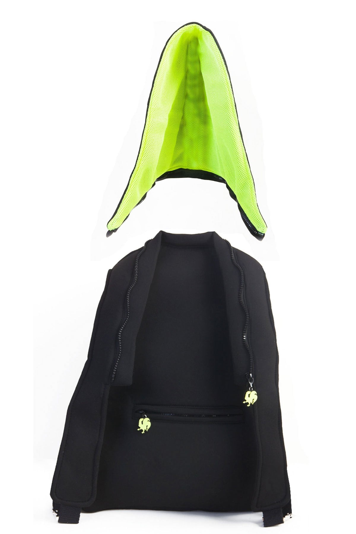 Morikukko Basic Siyah Neon Sarı Kapüşonlu Küçük Sırt Çantası