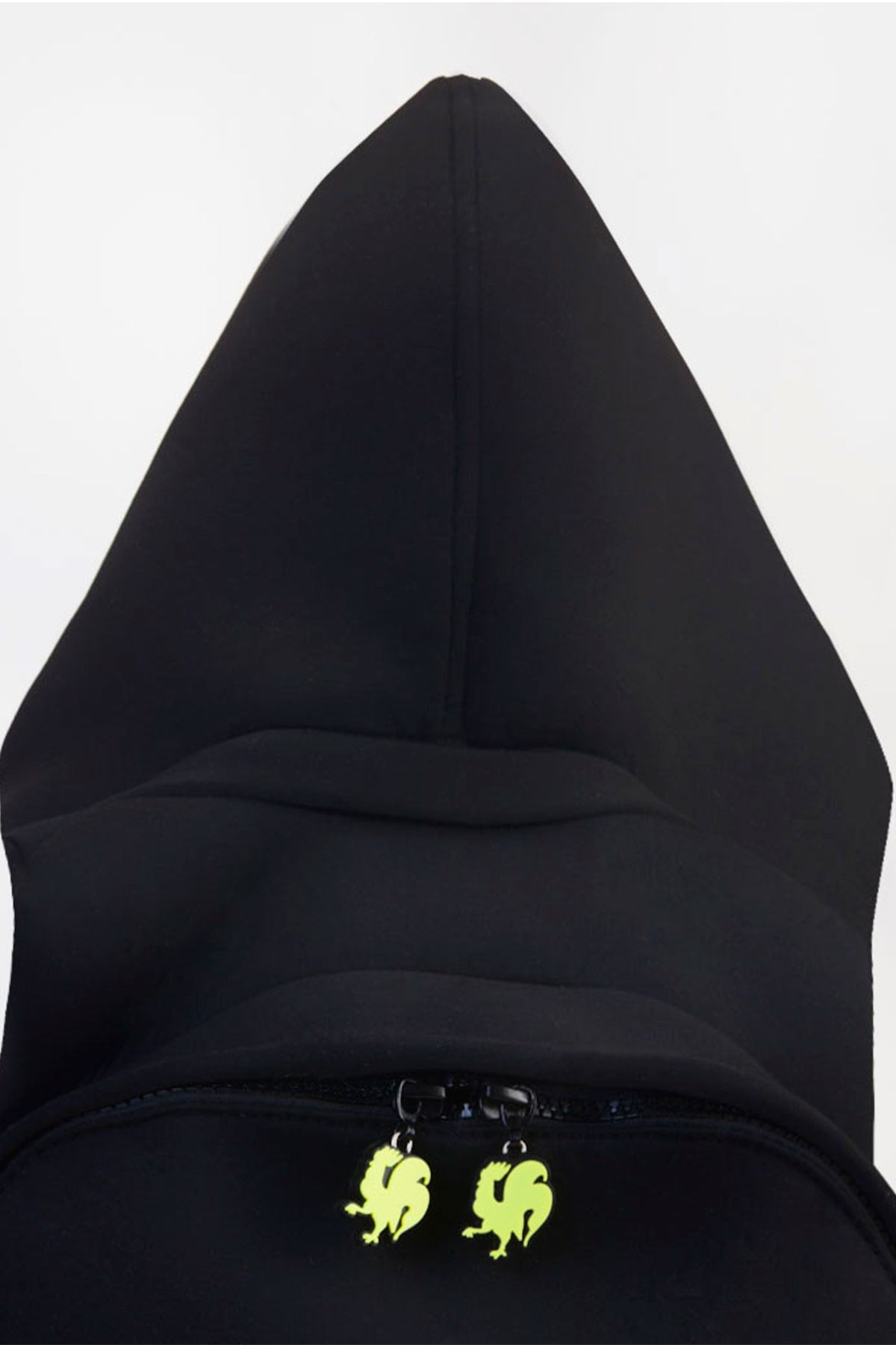 Morikukko Basic Siyah Neon Sarı Kapüşonlu Küçük Sırt Çantası