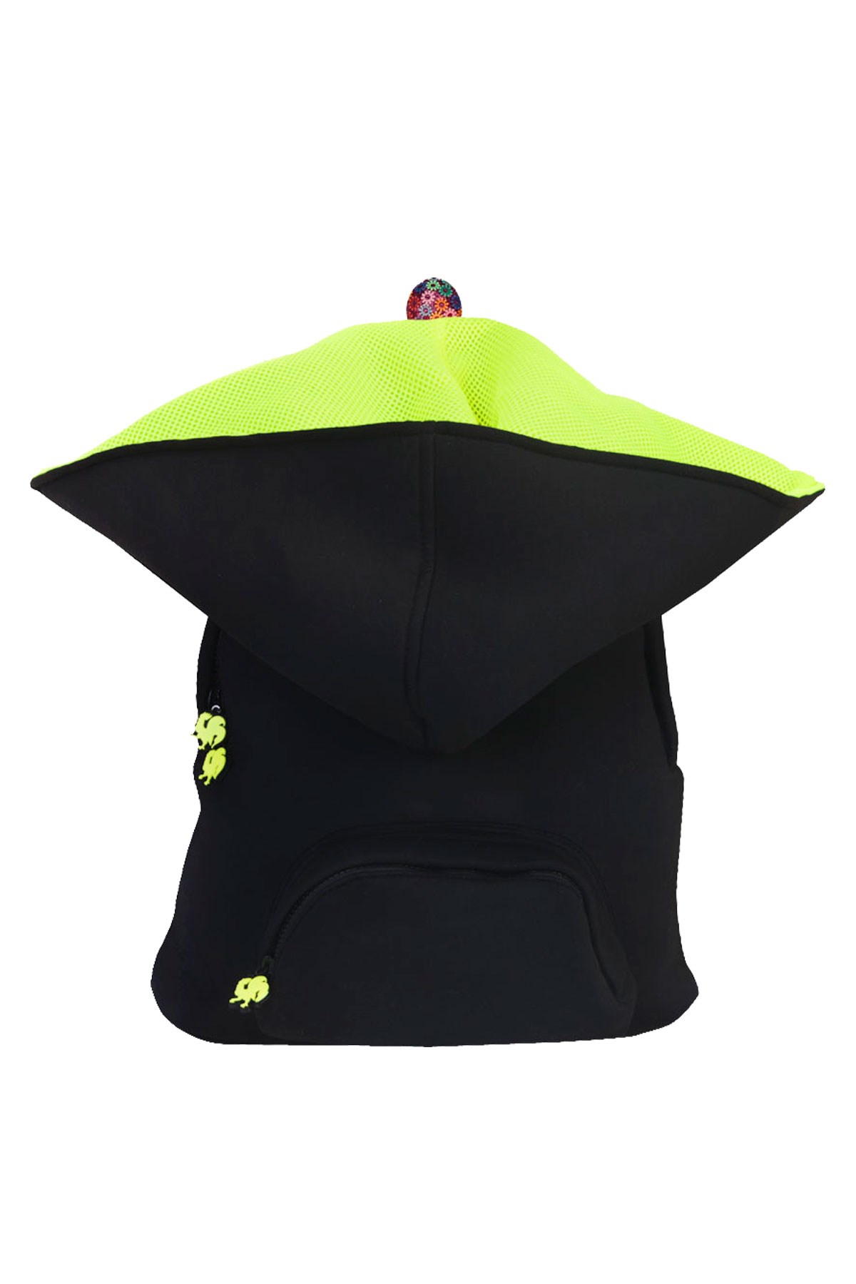 Morikukko Basic Siyah Neon Sarı Kapüşonlu Küçük Sırt Çantası