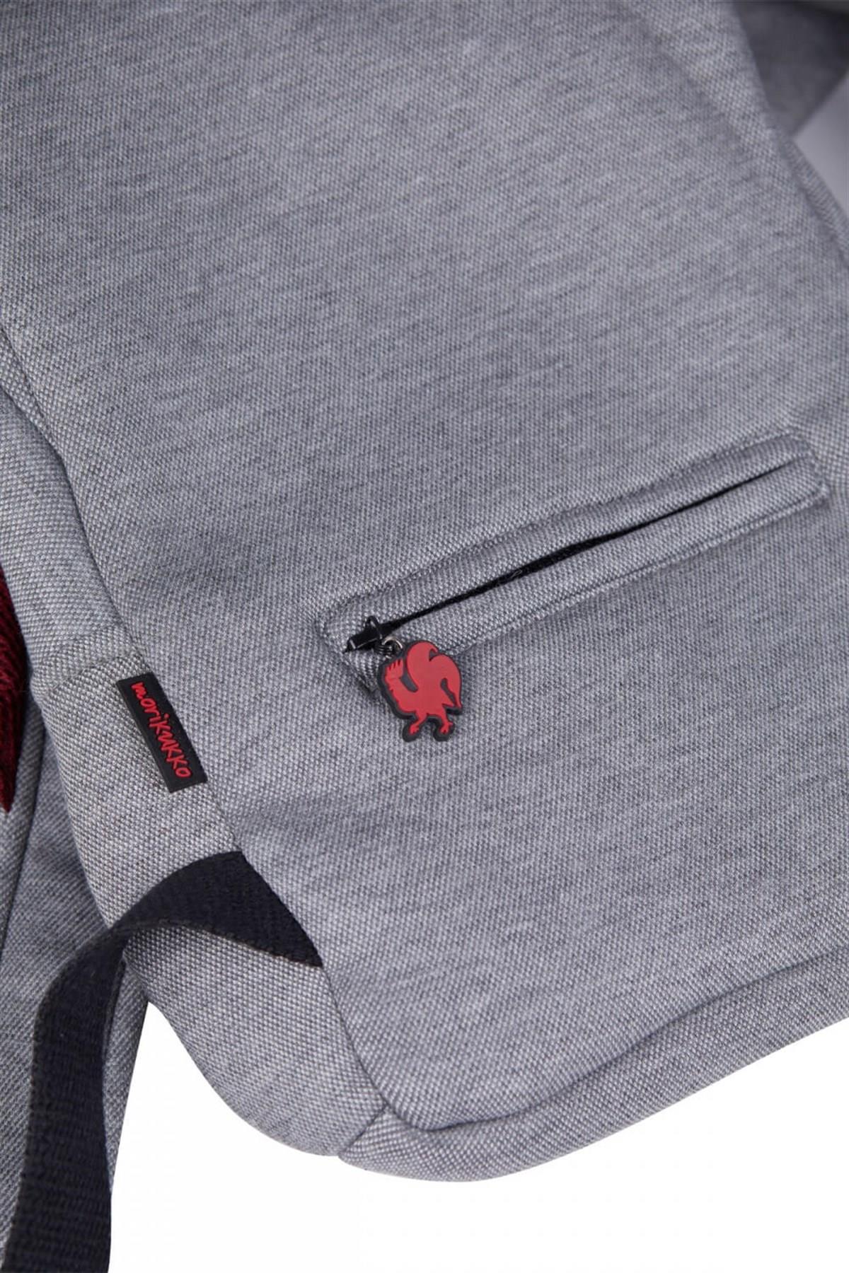 Morikukko Gri Bordo Pike Sabit Kapüşonlu Notebook Cepli Hafif Sırt Çantası