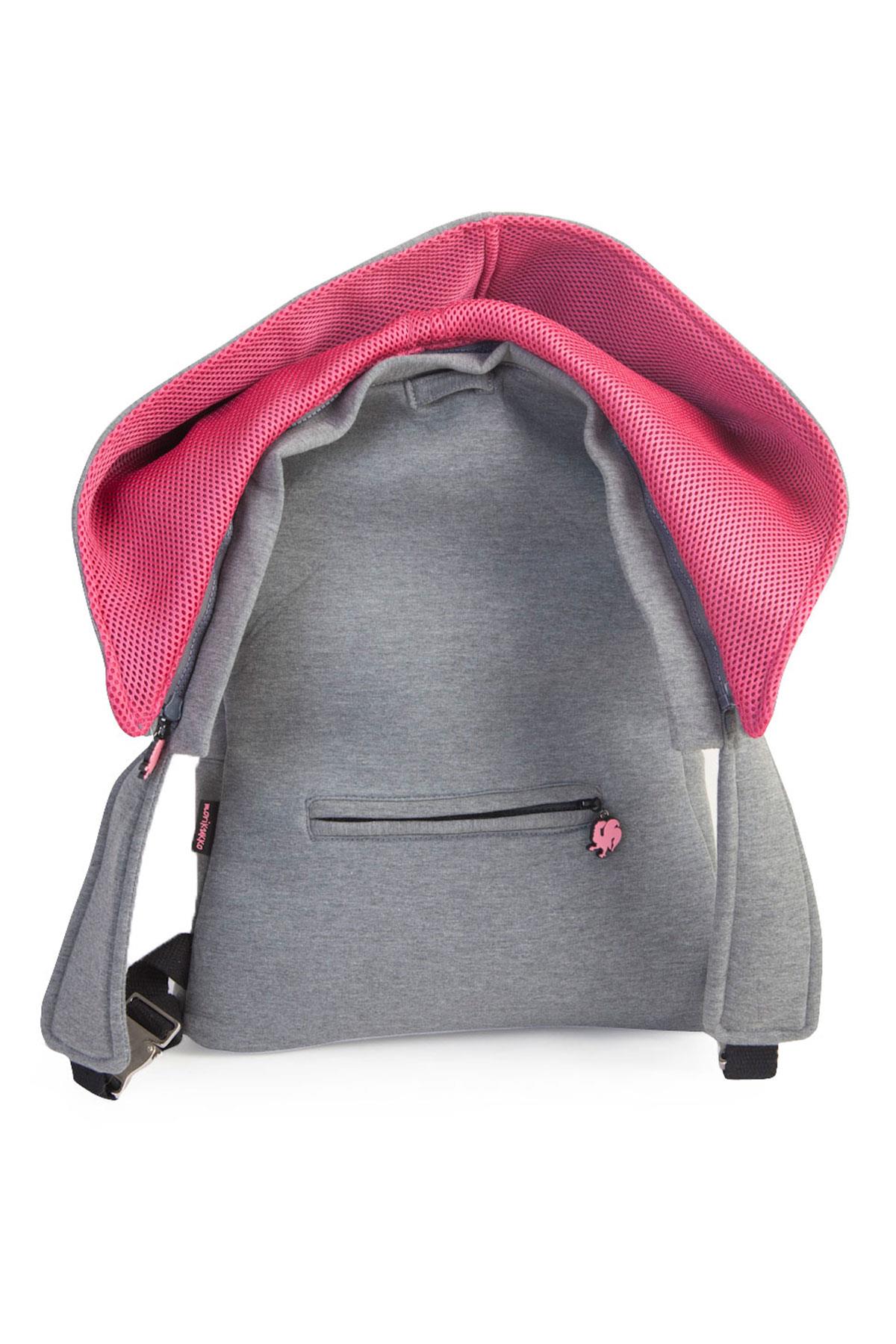 Morikukko Basic Gray Fuchsia Hooded Small Backpack