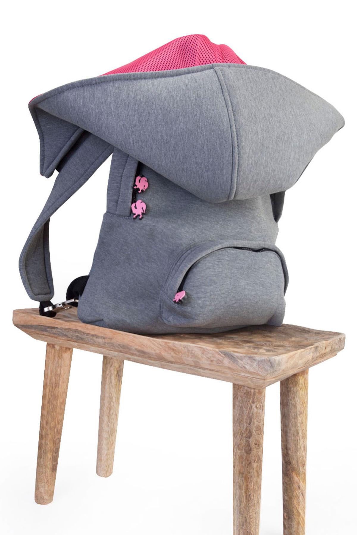 Morikukko Basic Gray Fuchsia Hooded Small Backpack