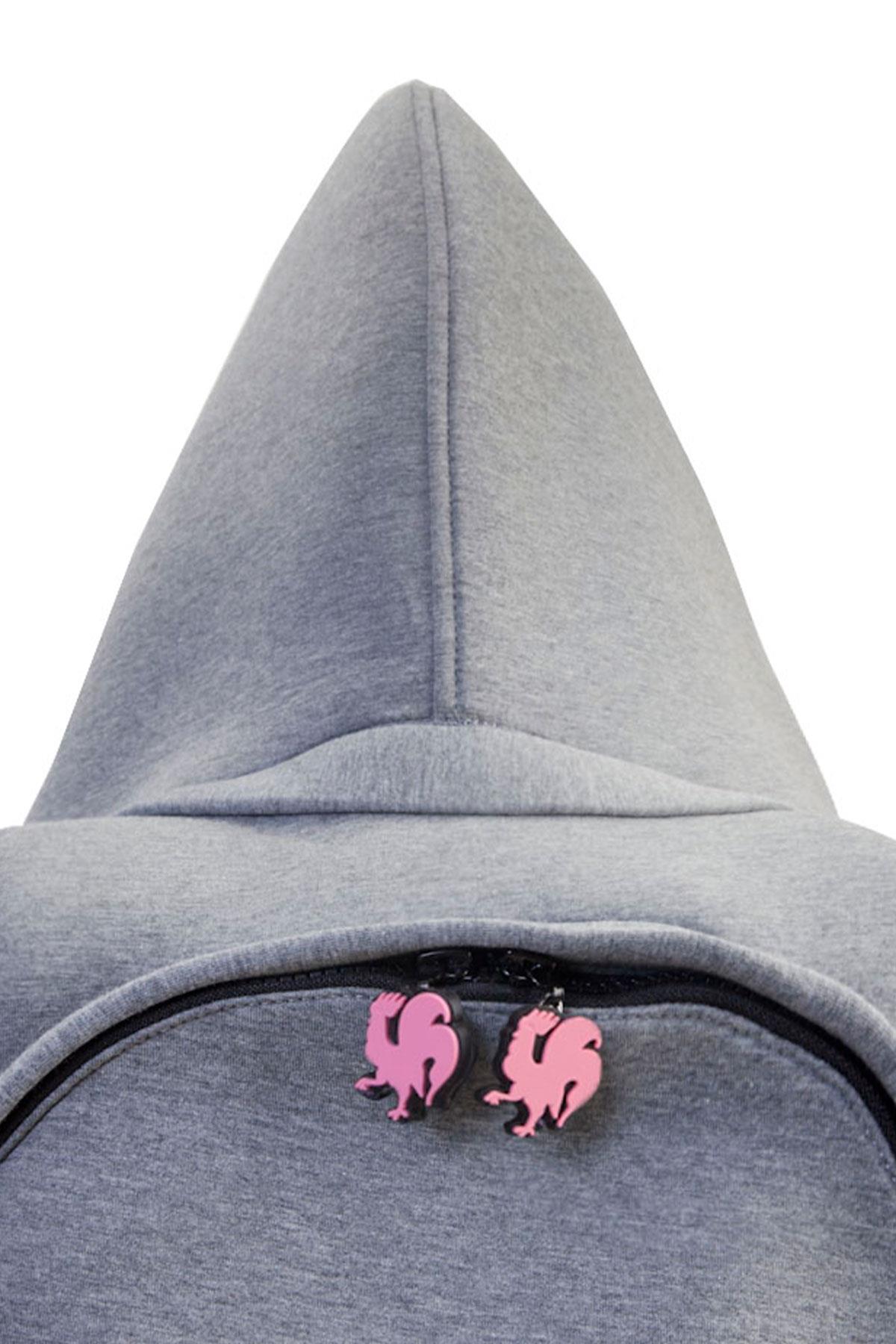 Morikukko Basic Gray Fuchsia Hooded Small Backpack