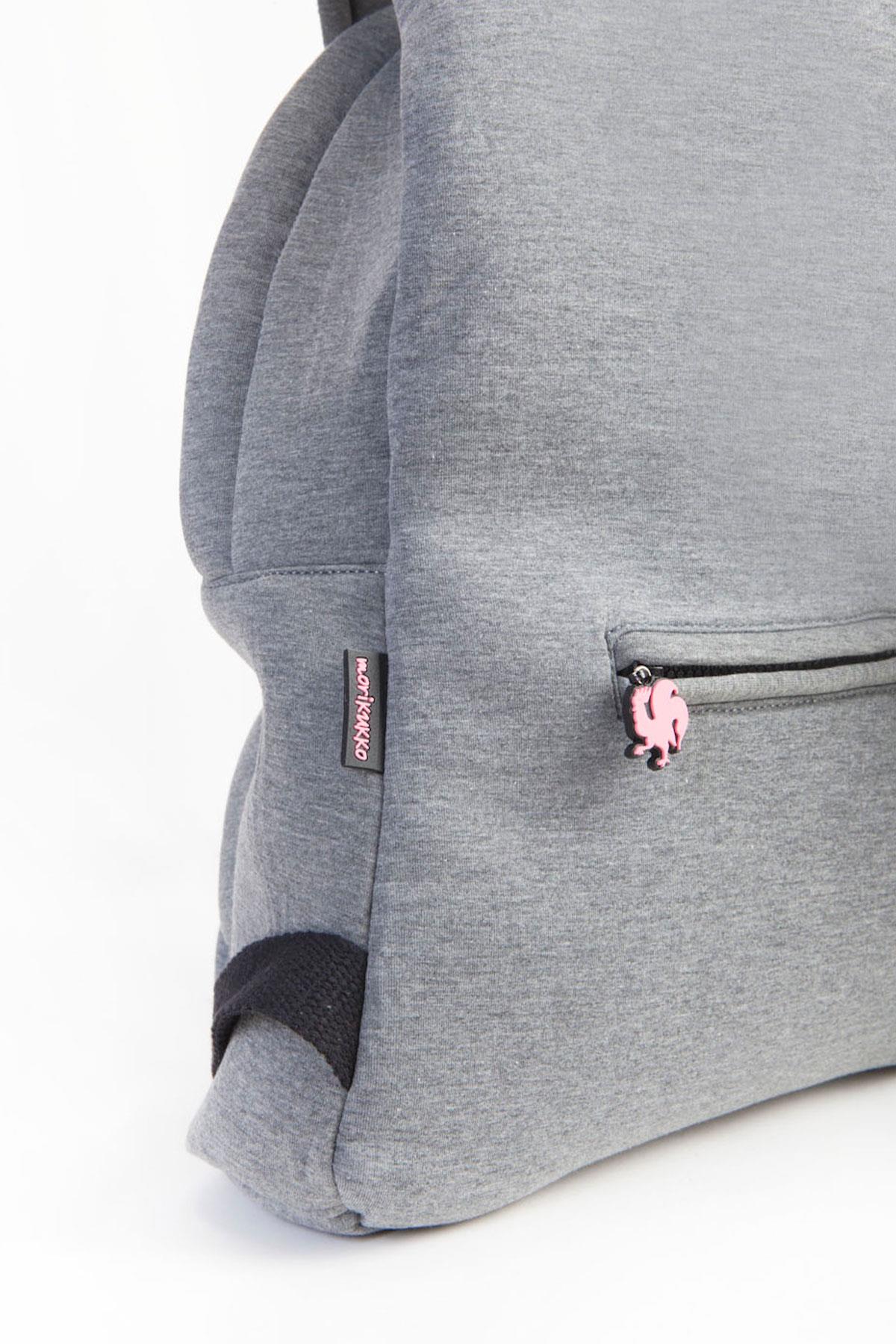 Morikukko Basic Gray Fuchsia Hooded Small Backpack