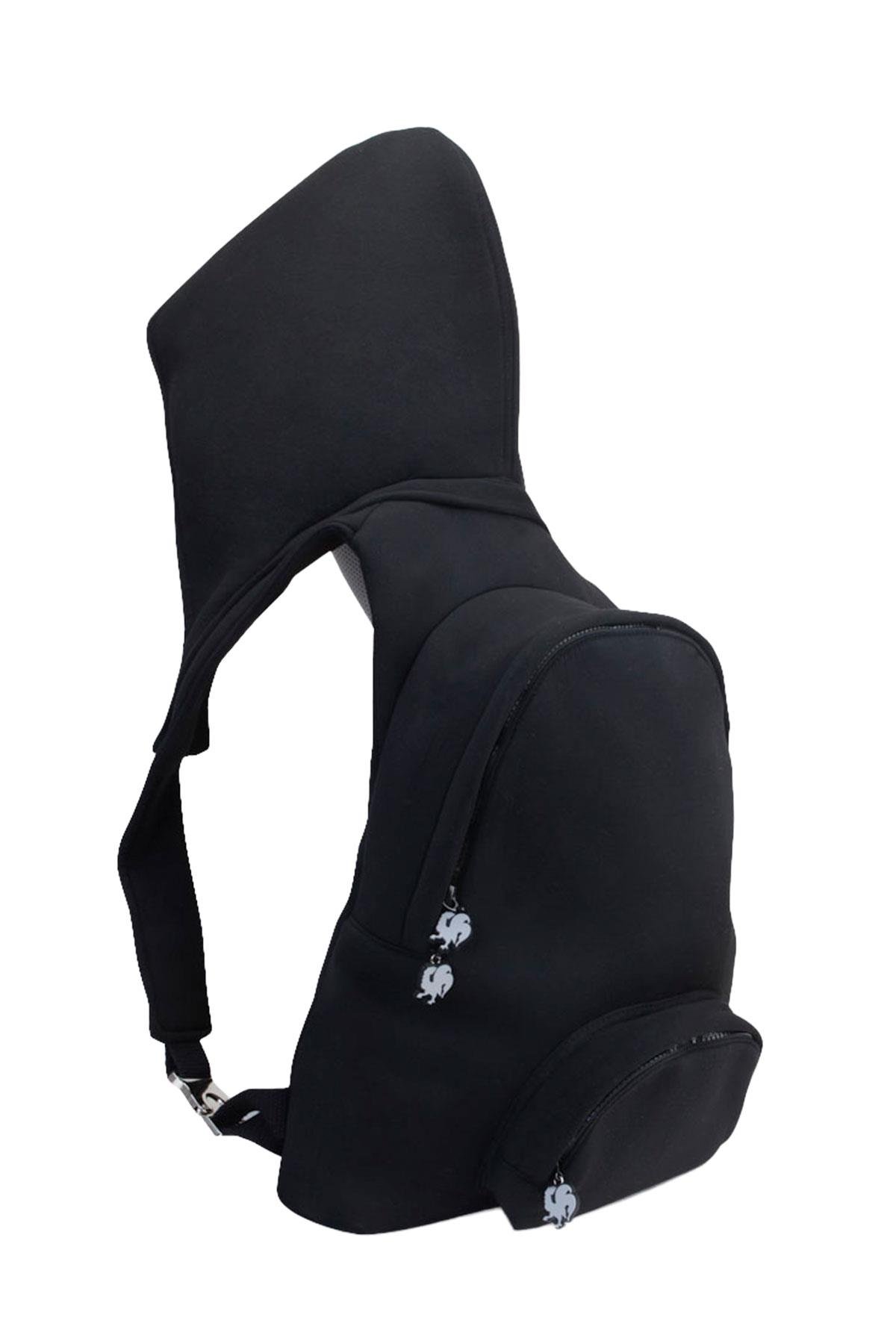 Morikukko Basic Black Gray Hooded Large Backpack