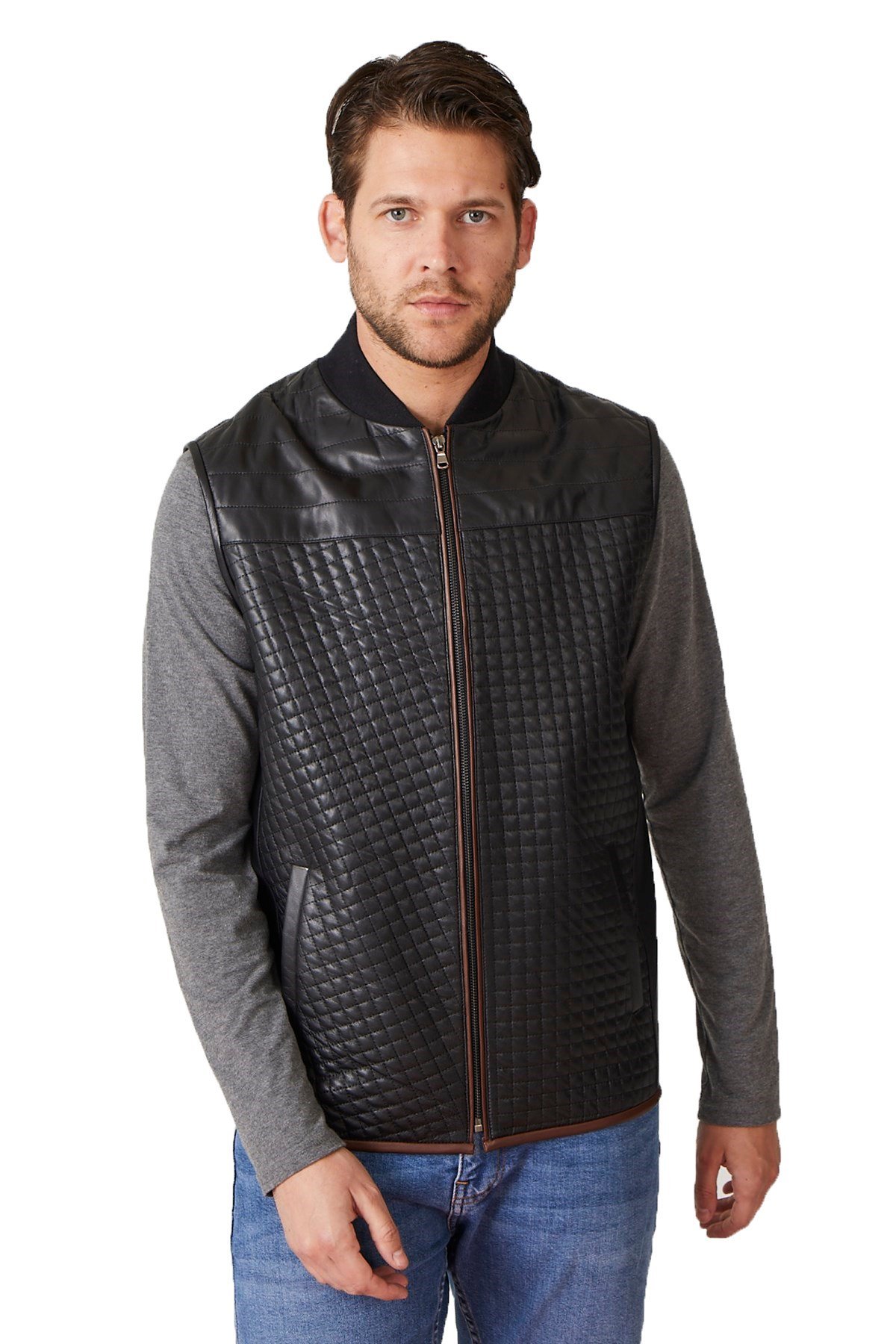 Nigel Black Zipper Men's Leather Vest