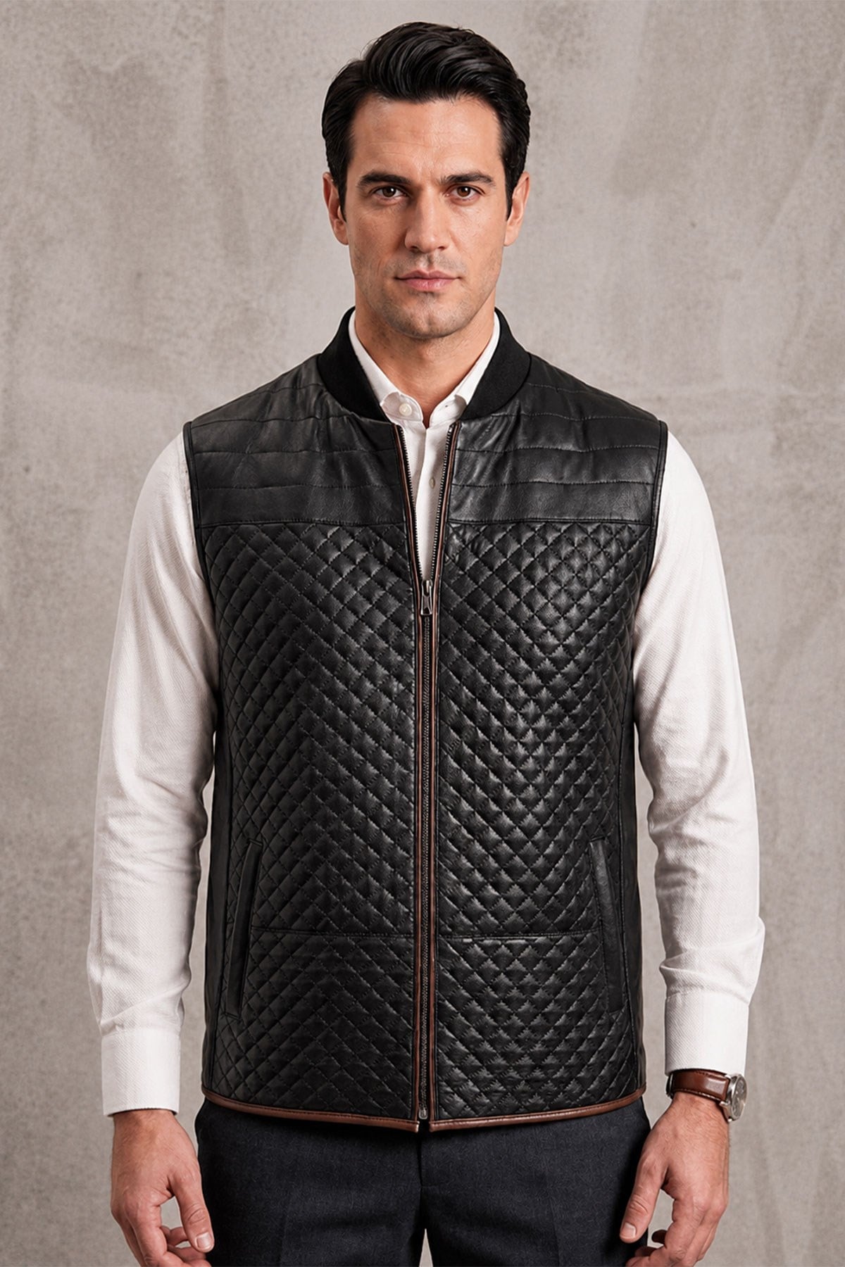 Nigel Black Zipper MenS Leather Vest