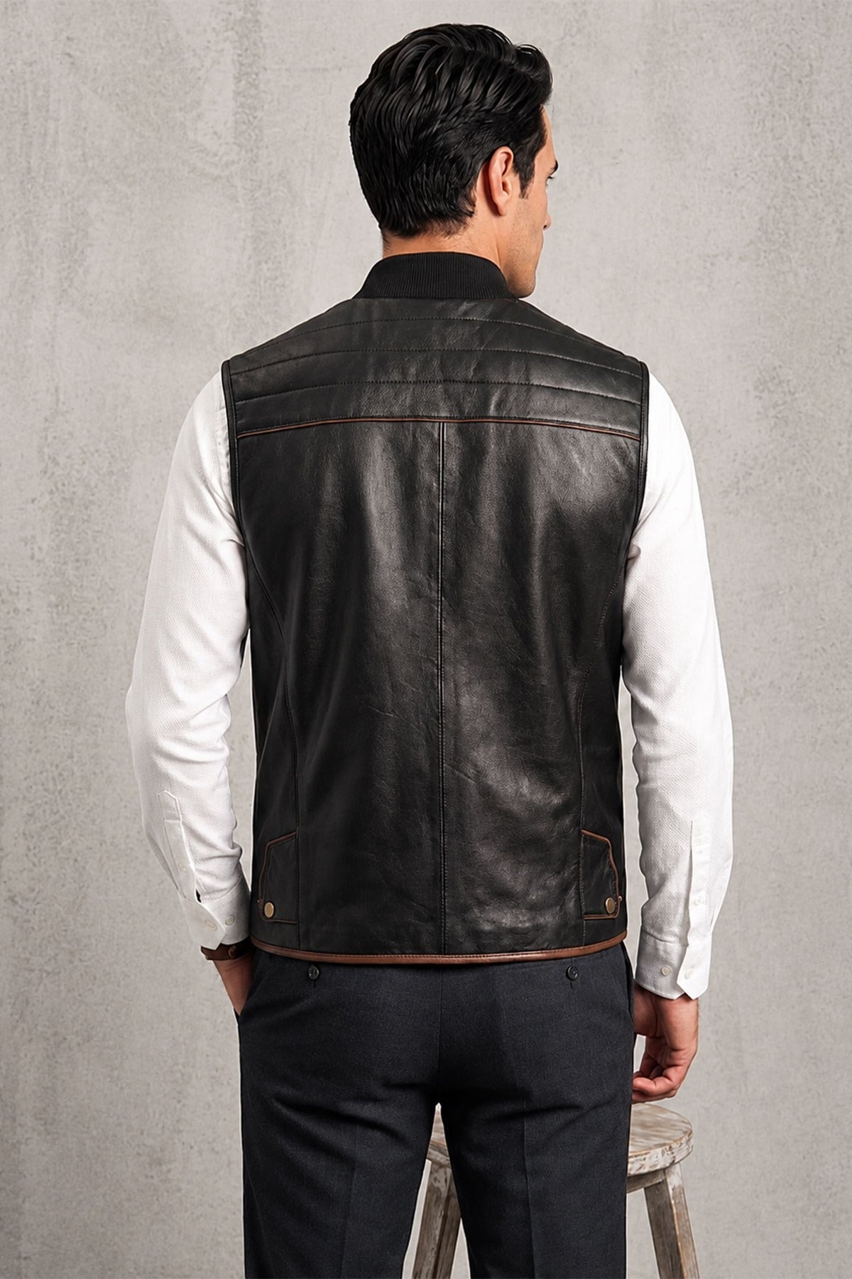 Nigel Black Zipper MenS Leather Vest