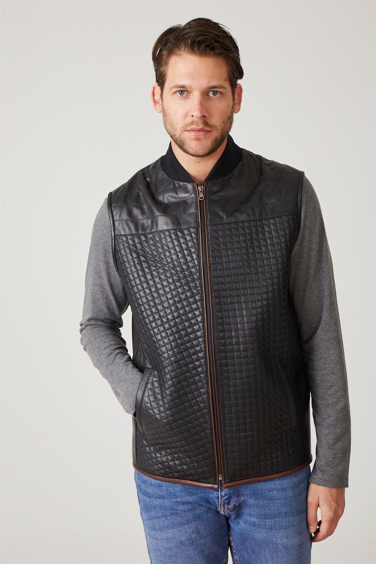 Nigel Black Zipper Men's Leather Vest