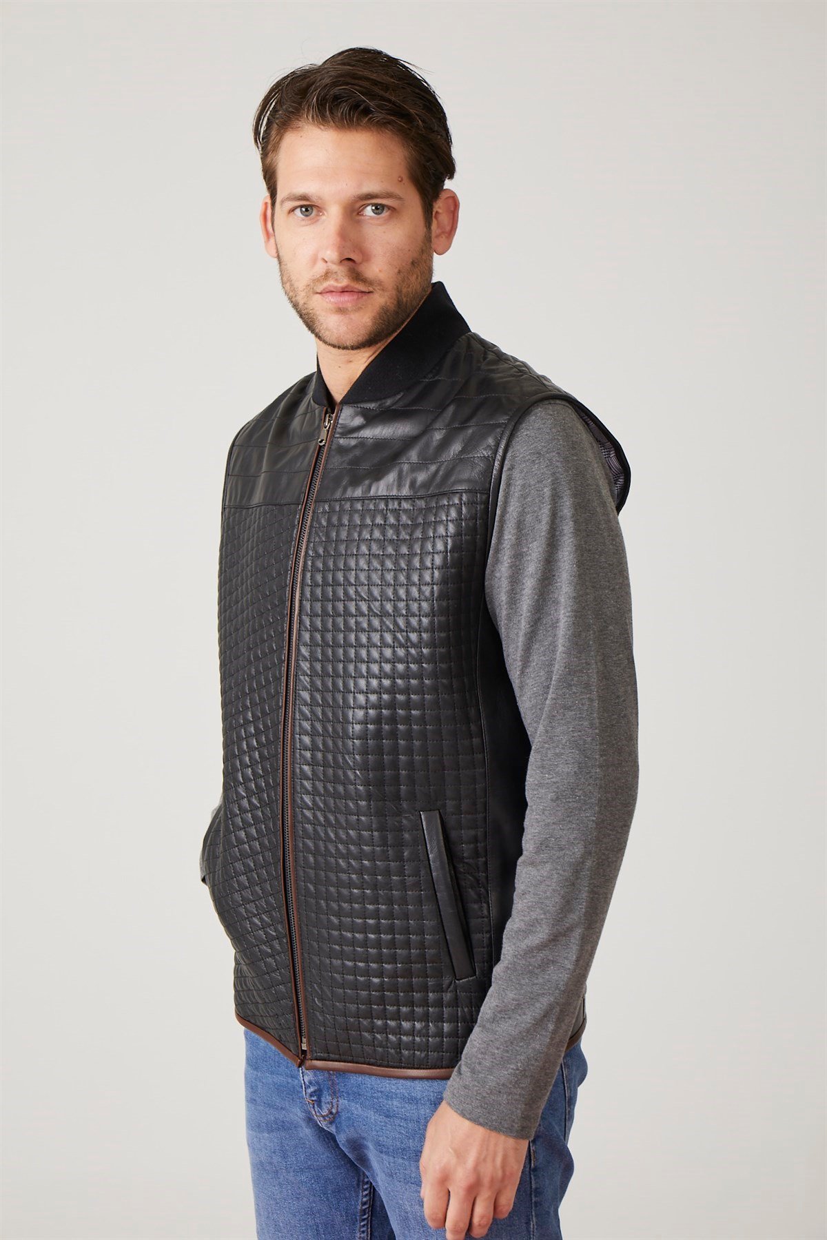 Nigel Black Zipper Men's Leather Vest