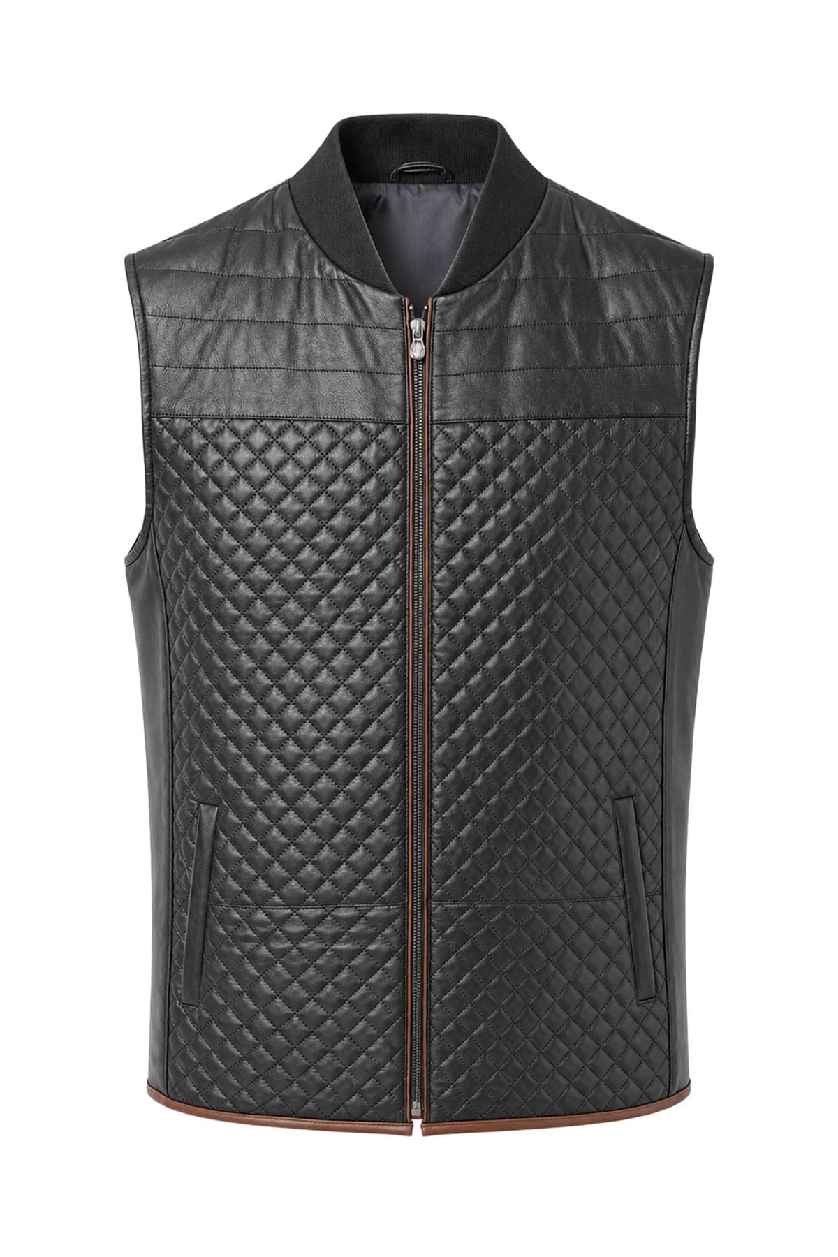Nigel Black Zipper MenS Leather Vest