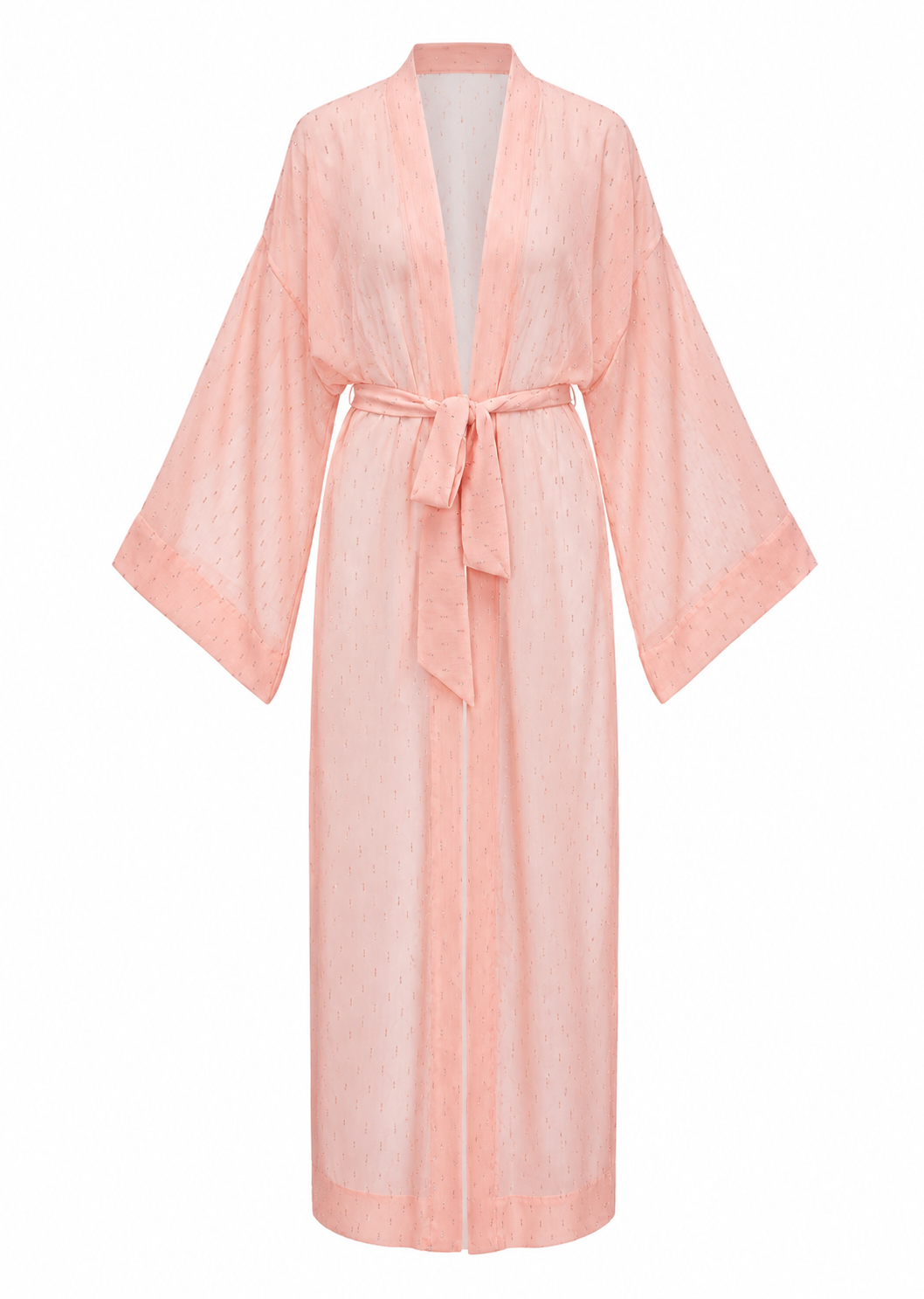 Pembe Gold Yaldızlı Şifon Kruvaze Bağlamalı Yazlık Plaj Elbisesi Kimono