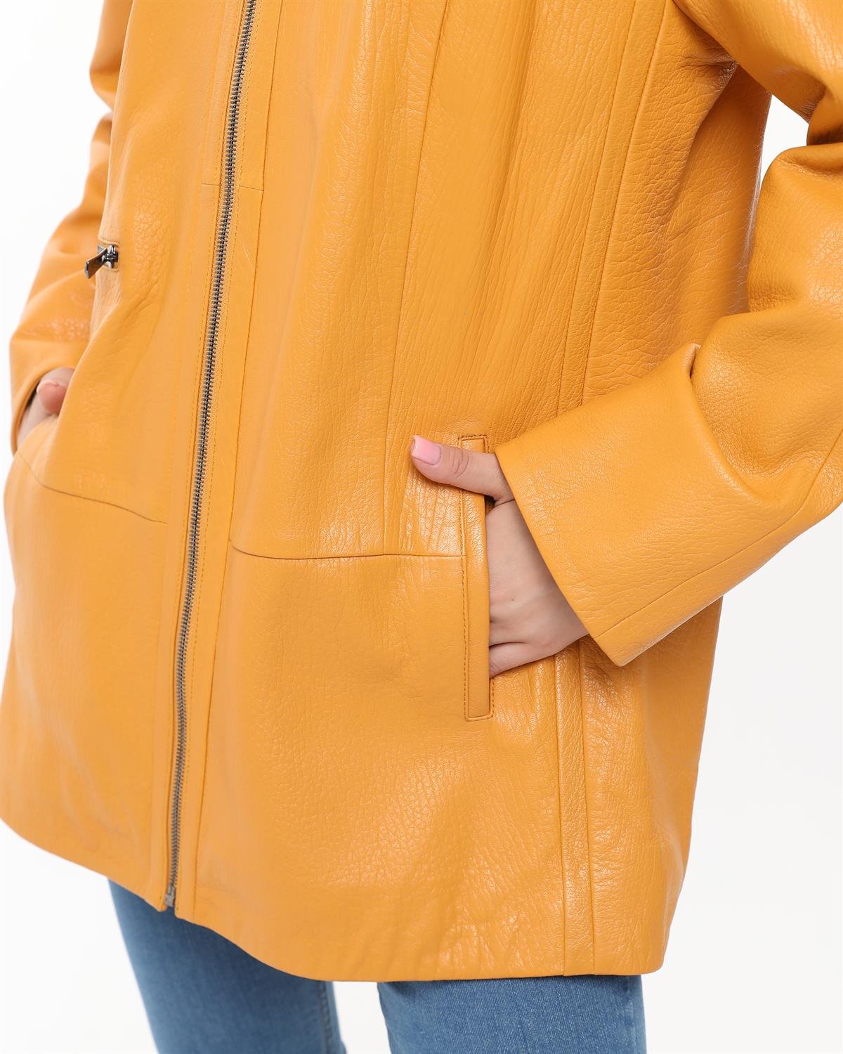 Yellow Alessa Women's Leather Coat