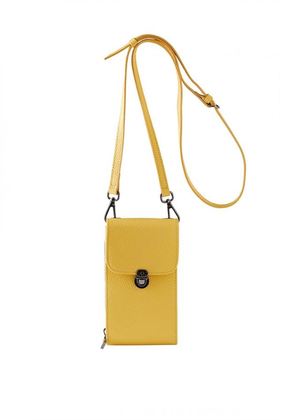 Ayarlanabilir Saplı Telefon ve Kartlık Bölmeli Hakiki Deri Fermuarlı Kadın Cüzdan Çanta