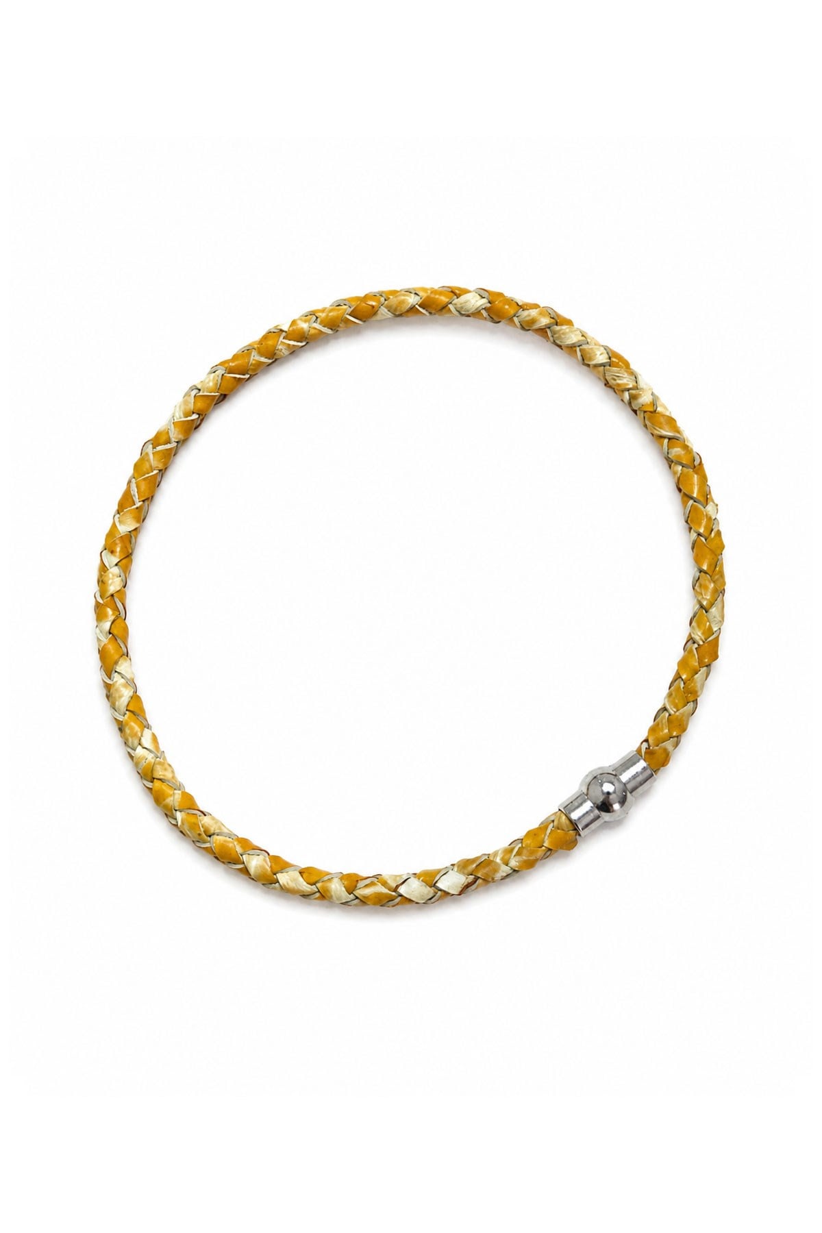Yellow White Knitted Leather Bracelet
