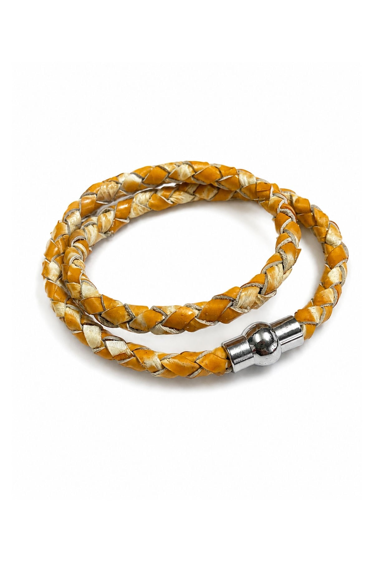 Yellow White Knitted Leather Bracelet