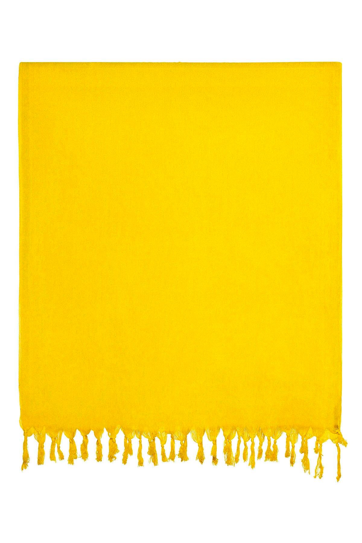 Sarı Şile Bezi Püskül Detaylı Belden Bağlamalı Yazlık Plaj Pamuklu Pareo