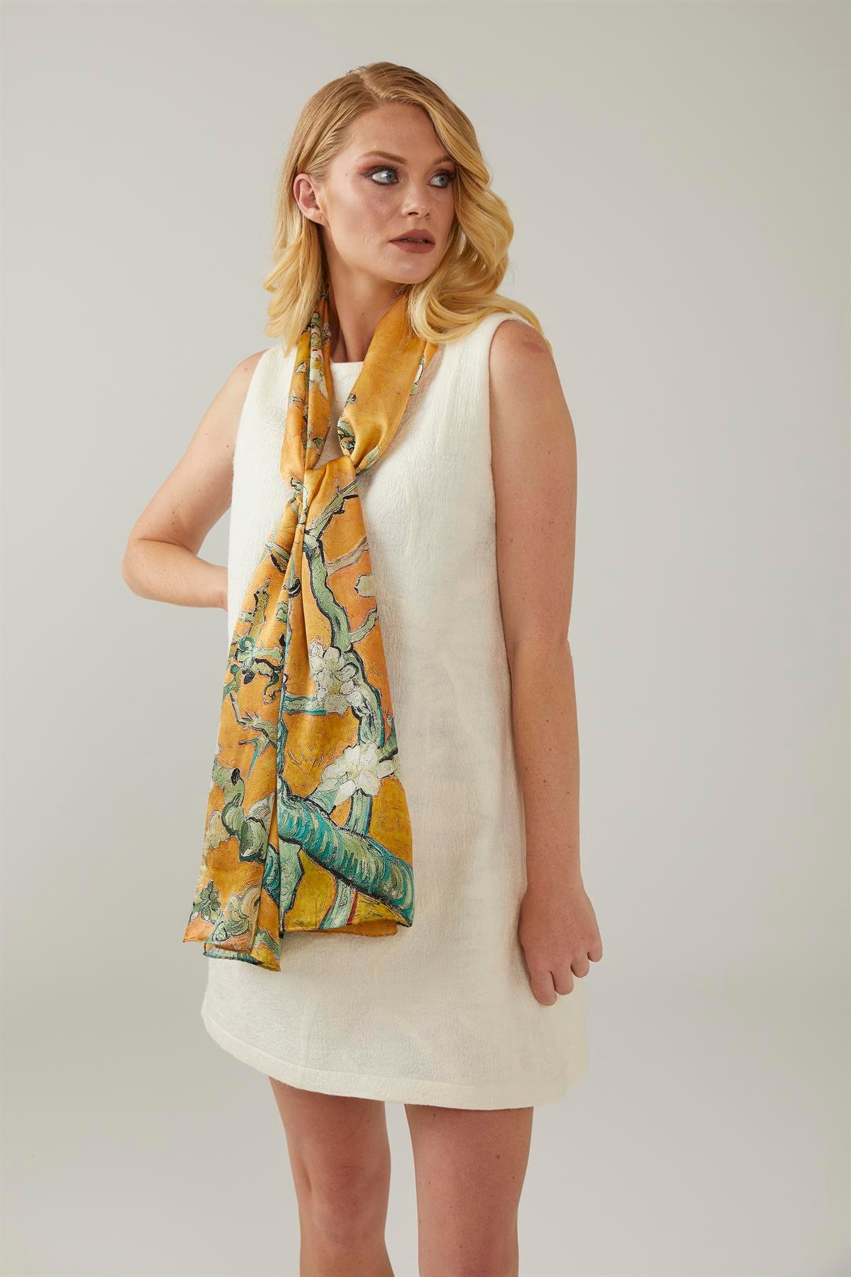 Sarı Van Gogh Almond Blossoms 50x170 Ipek Fular Eşarp