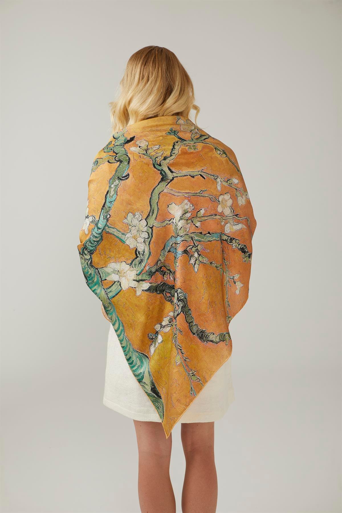 Yellow Van Gogh Almond Blossoms Silk Shawl