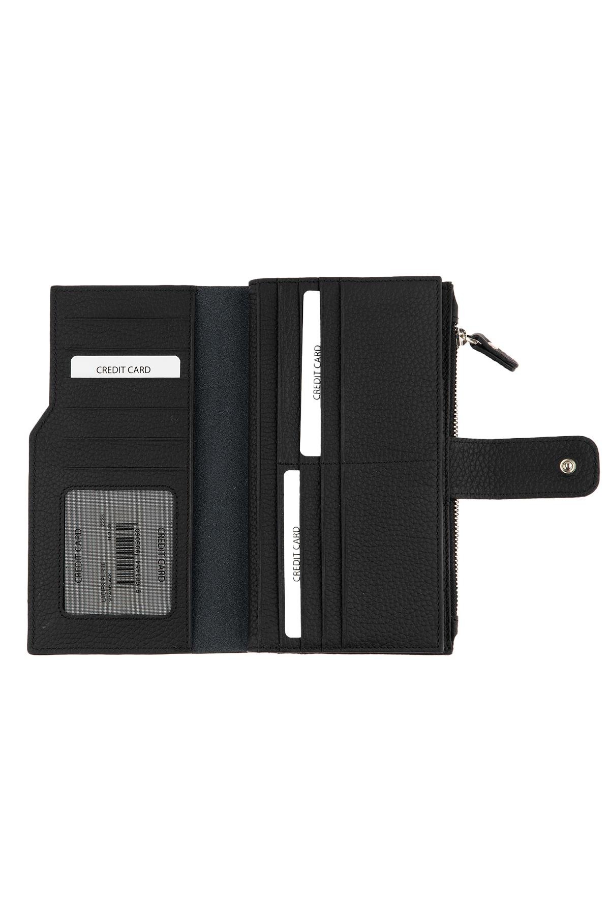 Black Zipper Detailed Women's Leather Wallet