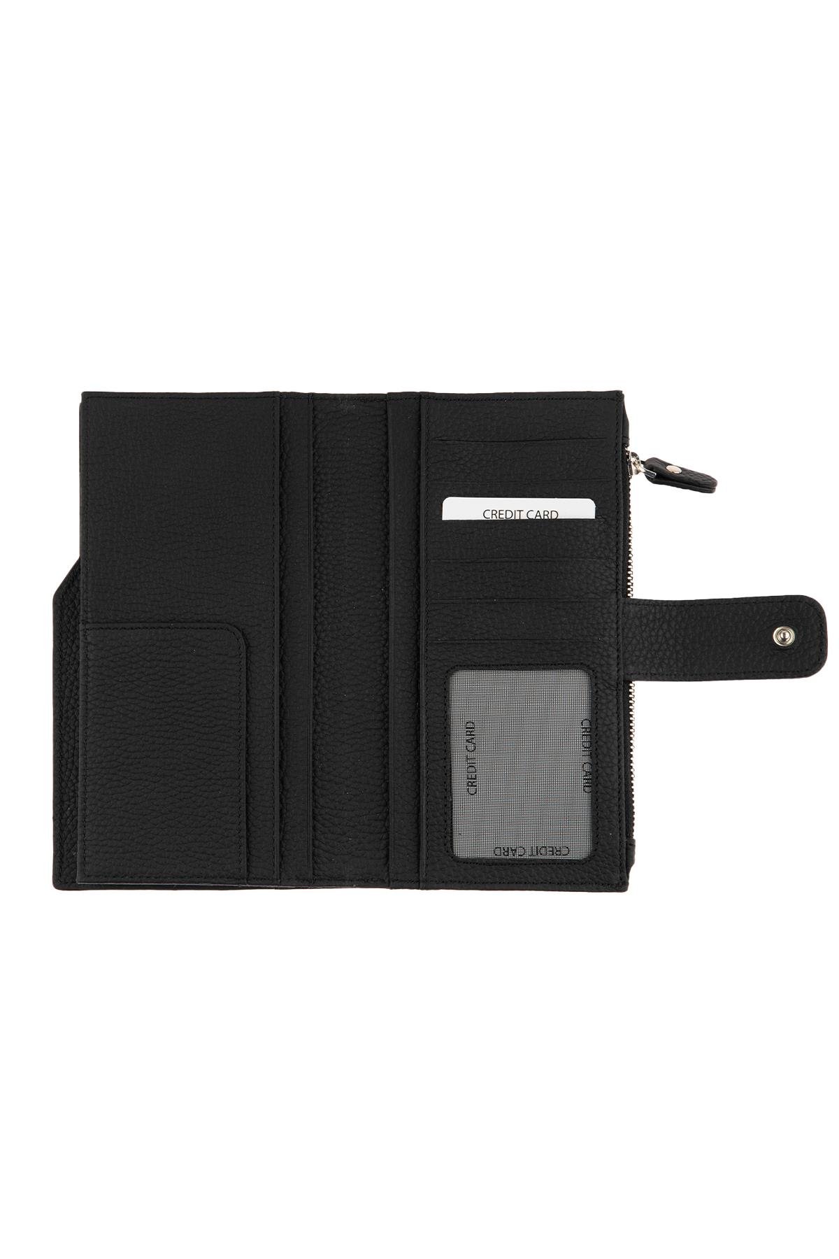 Black Zipper Detailed Women's Leather Wallet