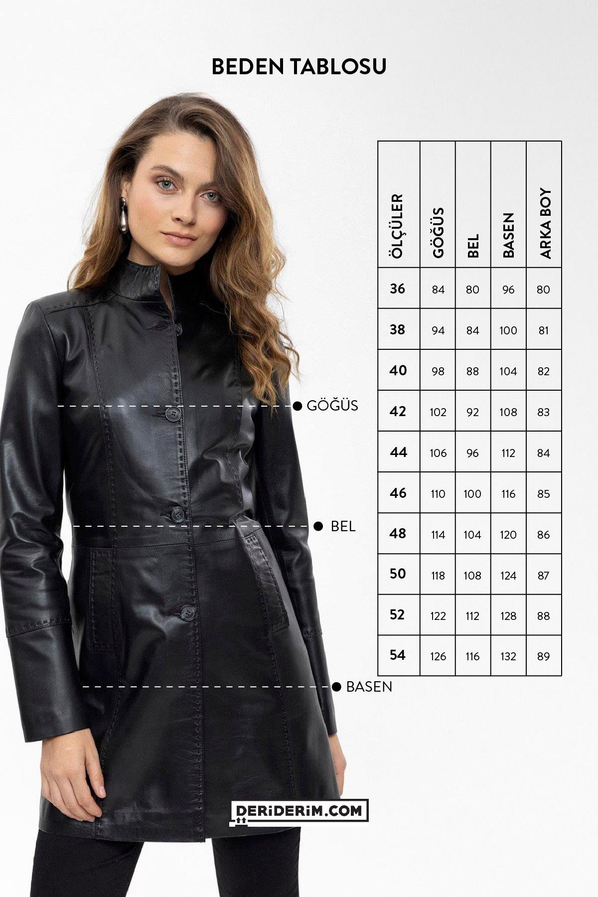 Black Cara Short Button Tight Fit Fit Lined Short Genuine Women Leather Coat