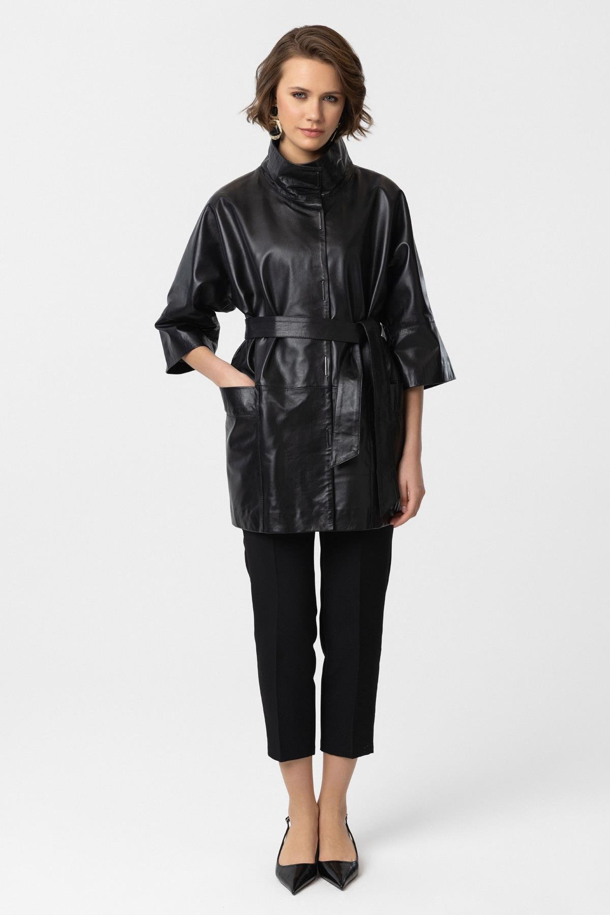 Black Carlota Women's Leather Coat