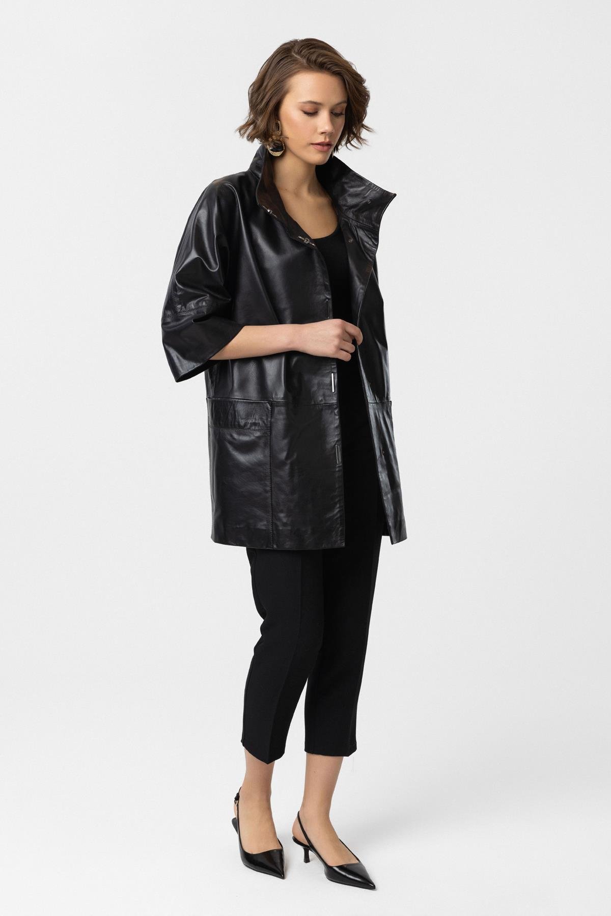 Black Carlota Women's Leather Coat