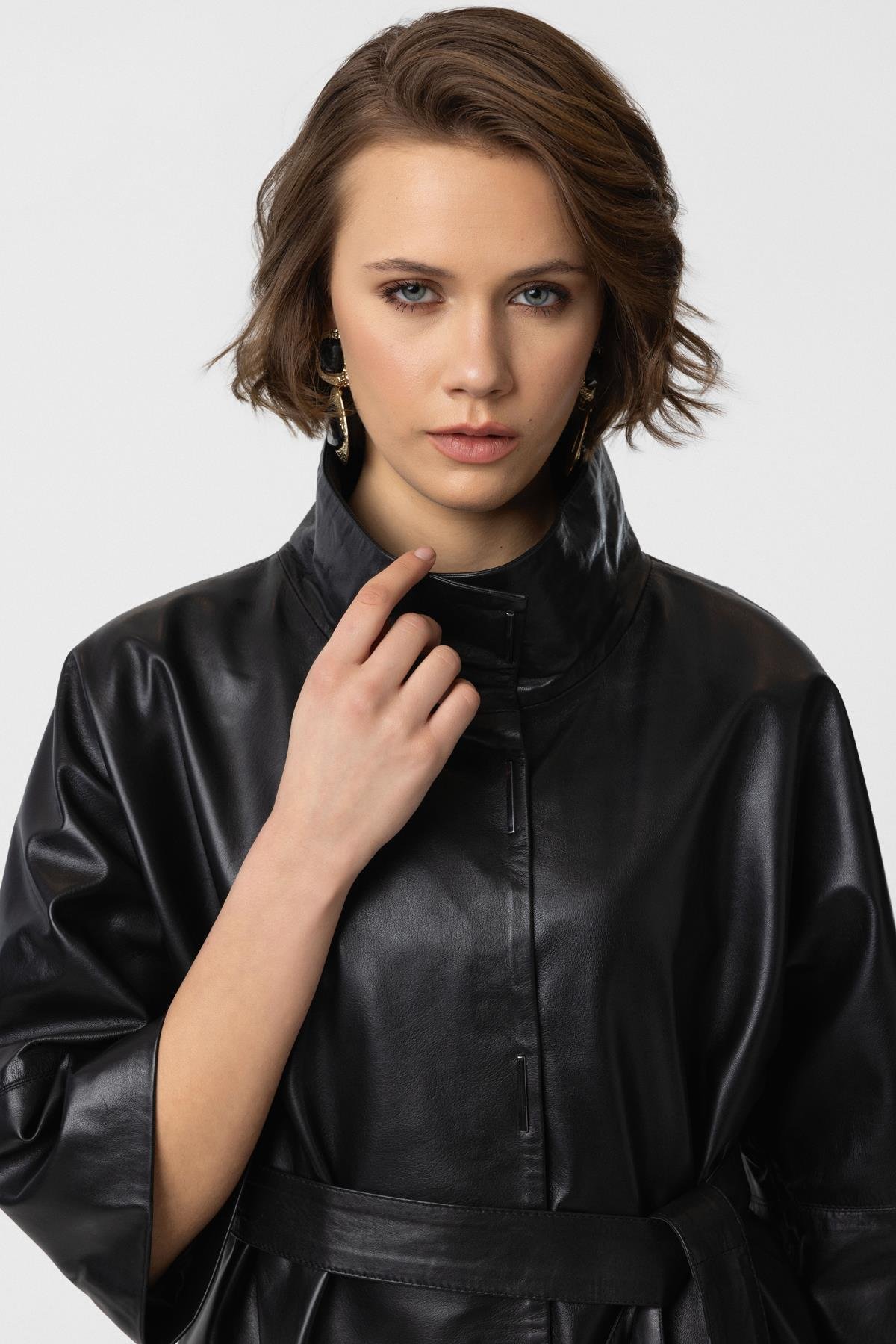 Black Carlota Women's Leather Coat