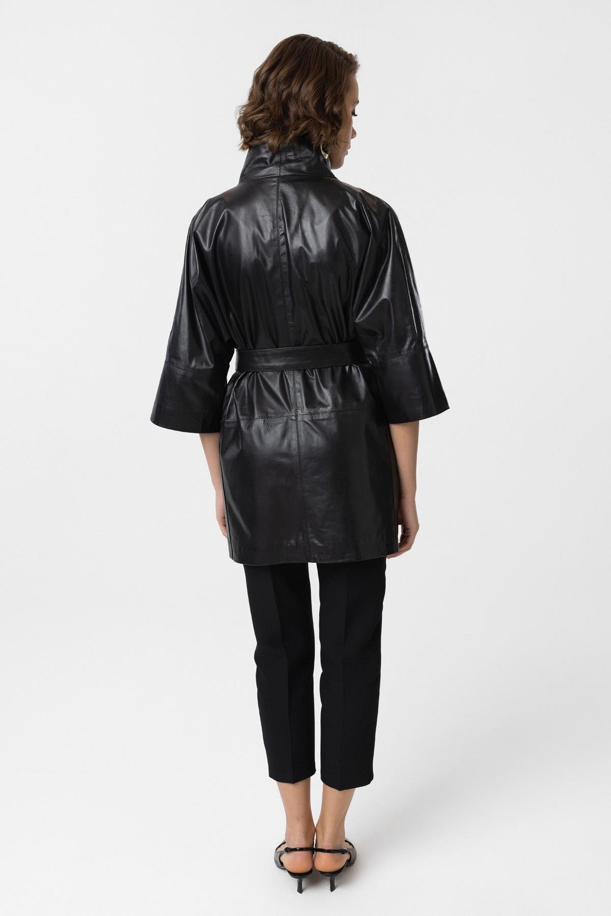 Black Carlota Women's Leather Coat