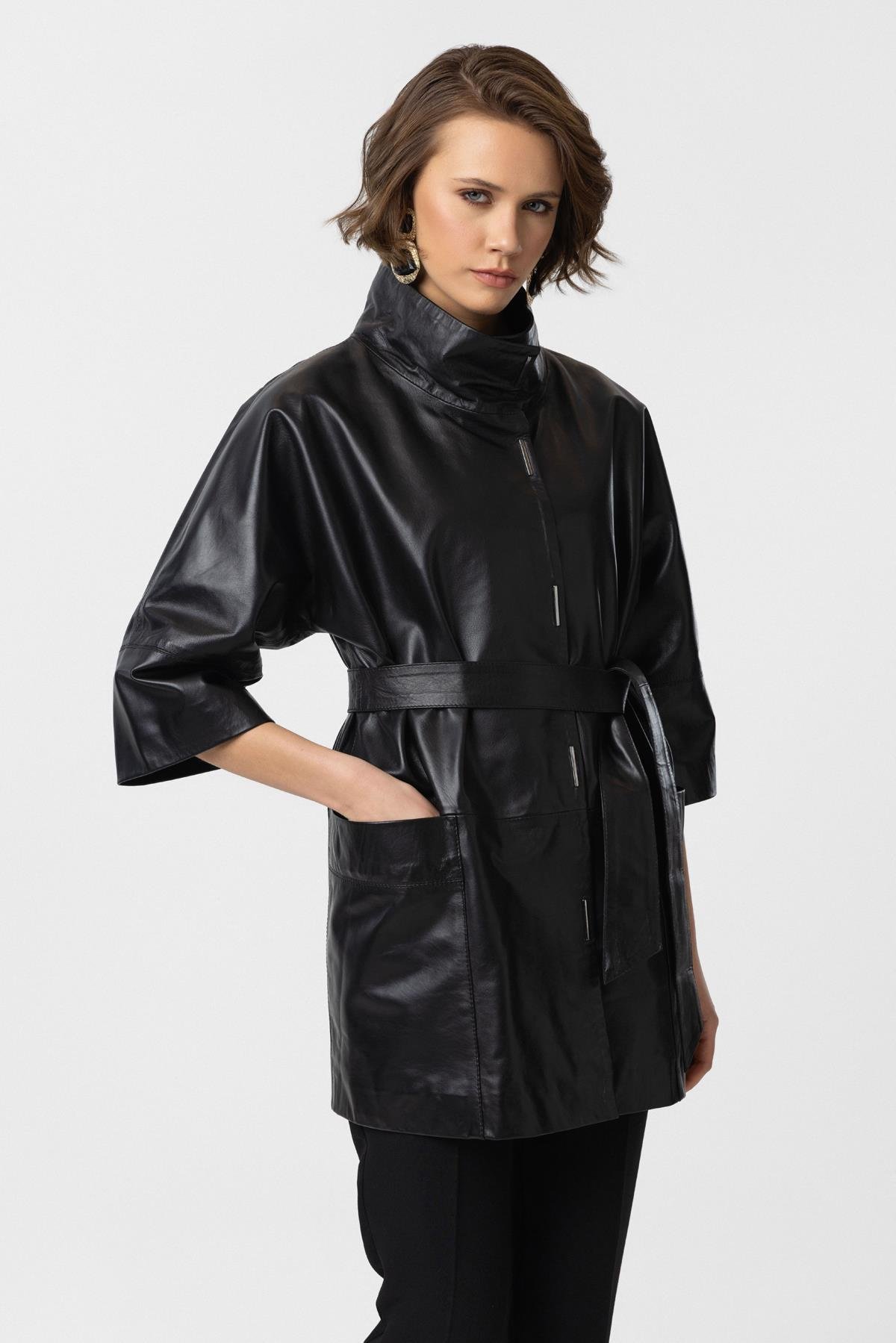 Black Carlota Women's Leather Coat