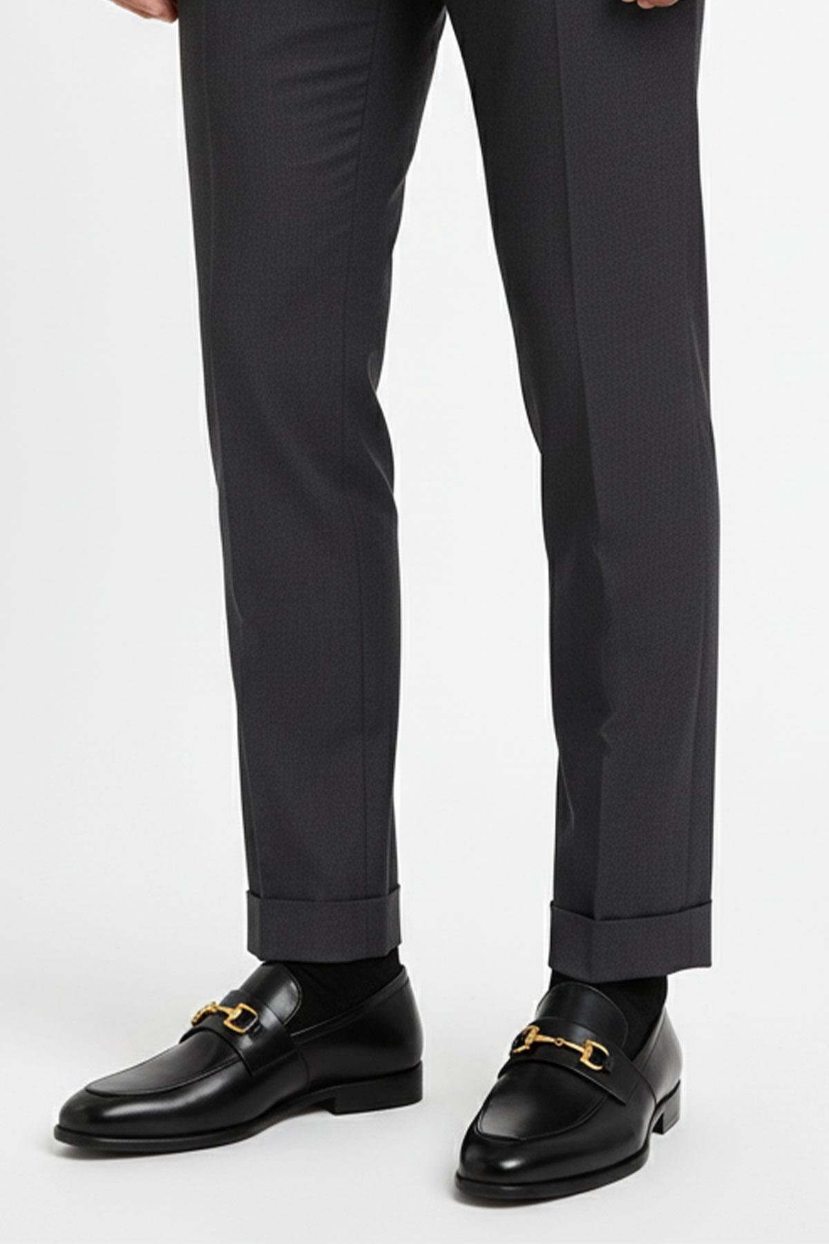 Siyah Deri Loafer -  Altın Tokalı Ayakkabı