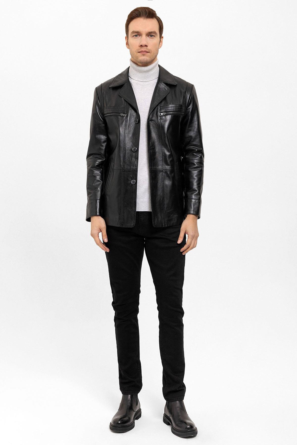 Black Douglas Men's Leather Coat