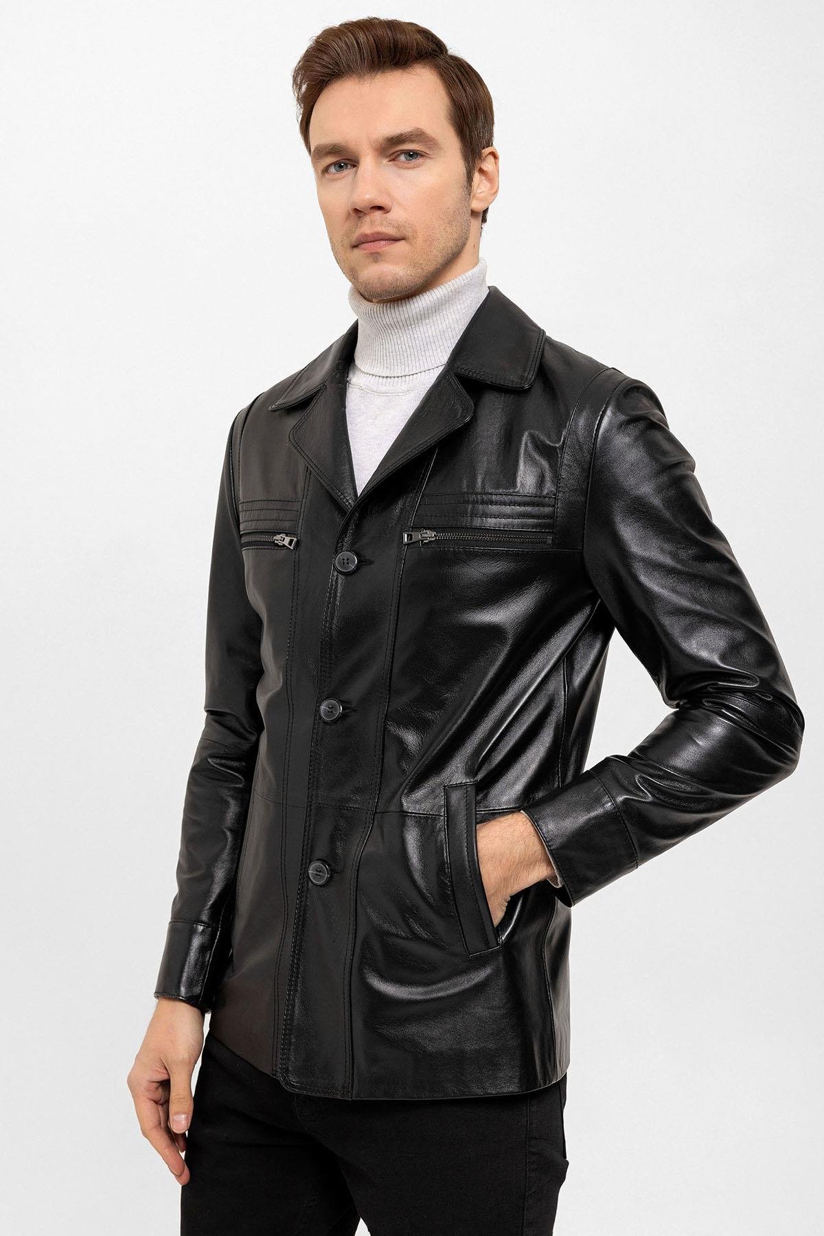 Black Douglas Men's Leather Coat