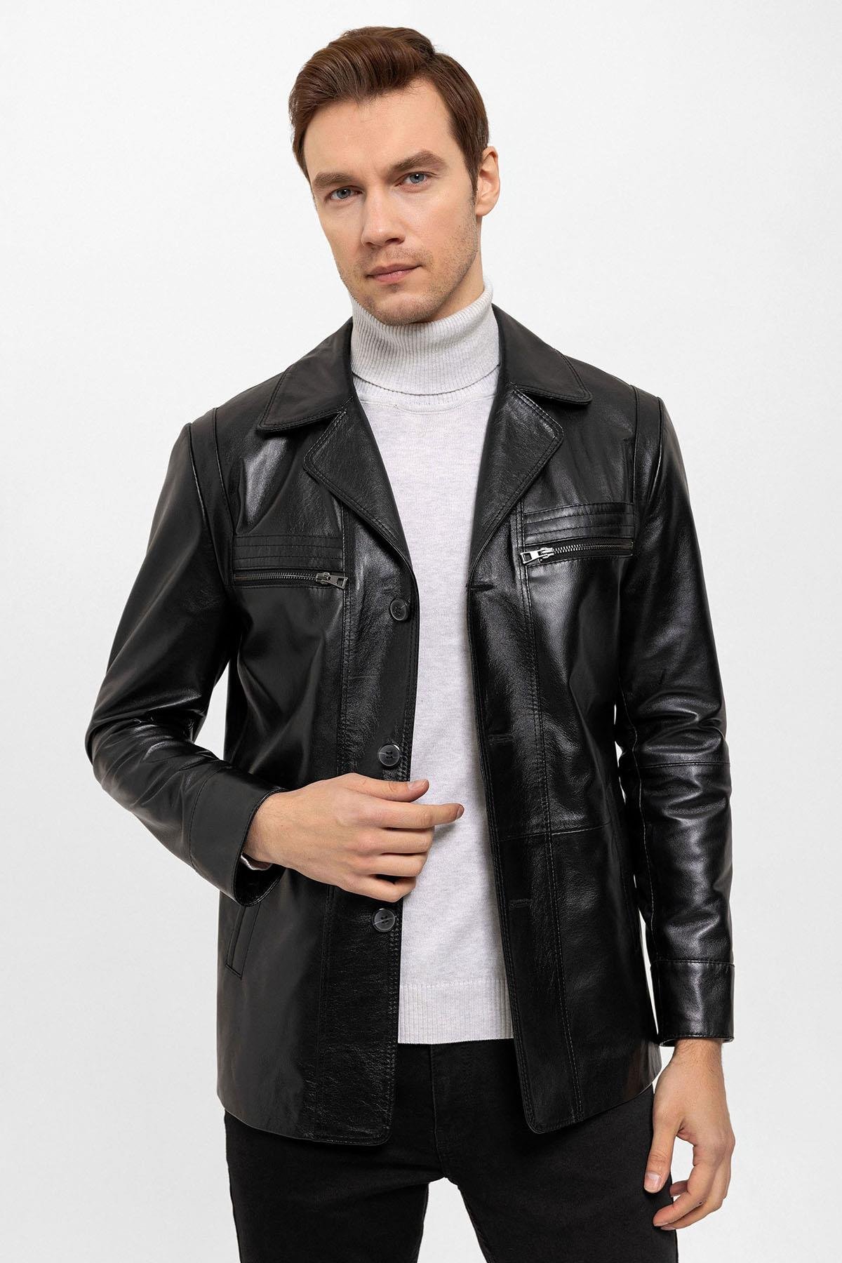 Black Douglas Men's Leather Coat